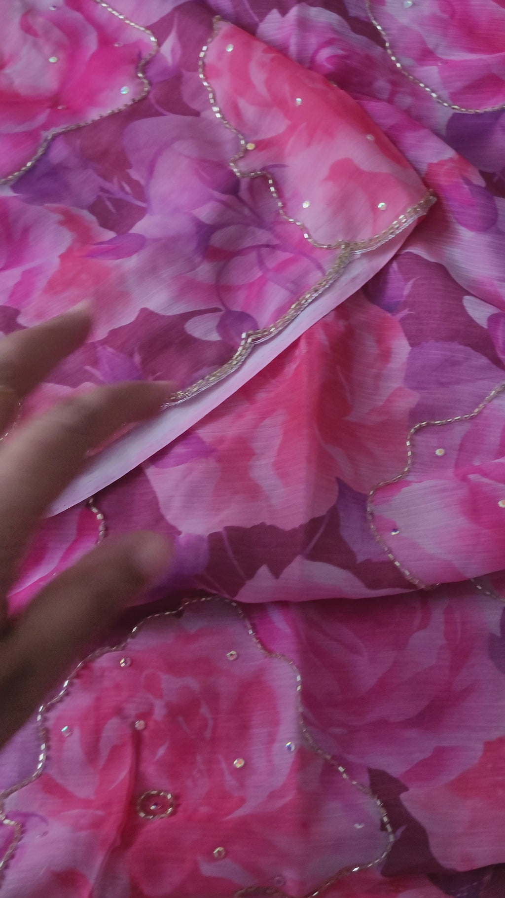 Pink Floral Pure Chiffon Saree With Embroidery