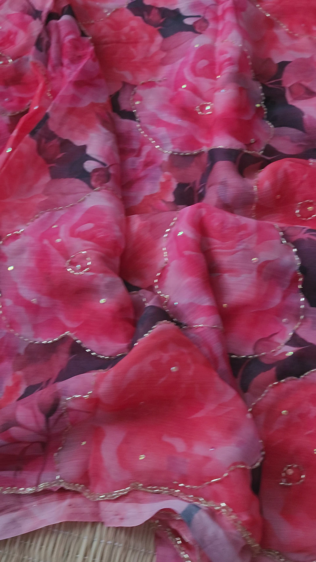 Black Pure Printed Chiffon Saree With Embroidery