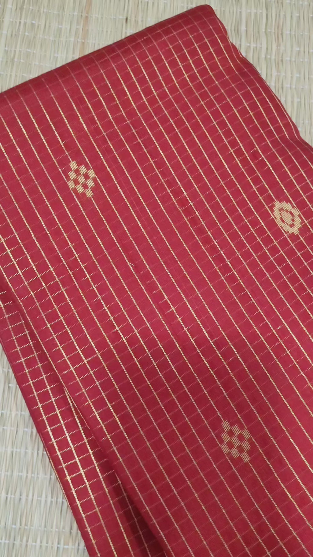 Red Kanchipuram Handloom Silk Saree With Zari Checks