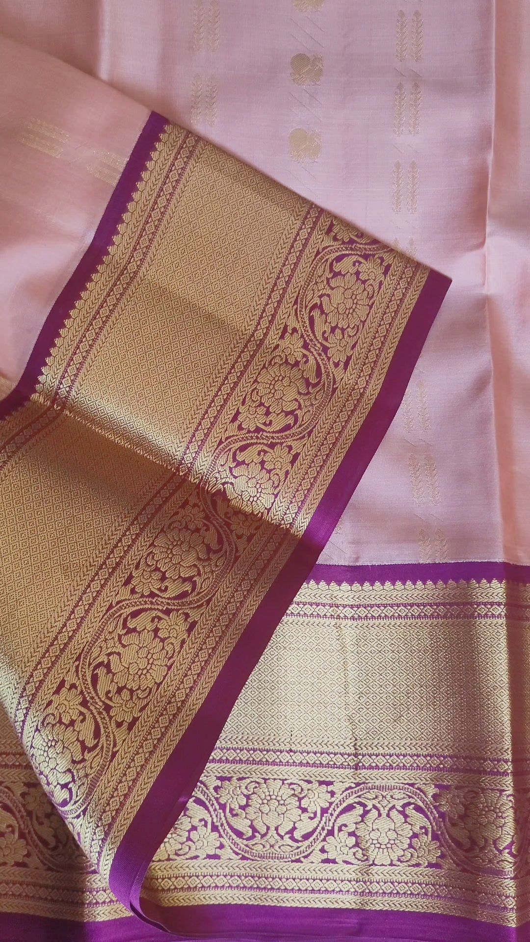Rose gold Korvai Kanchipuram Handloom Silk Saree