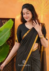Black Small Checkered Saree