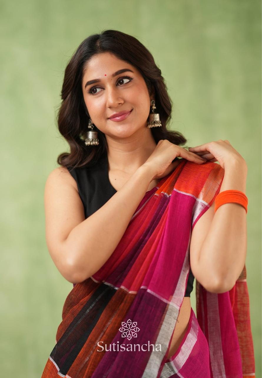 Orange Shaded Mul Cotton Saree