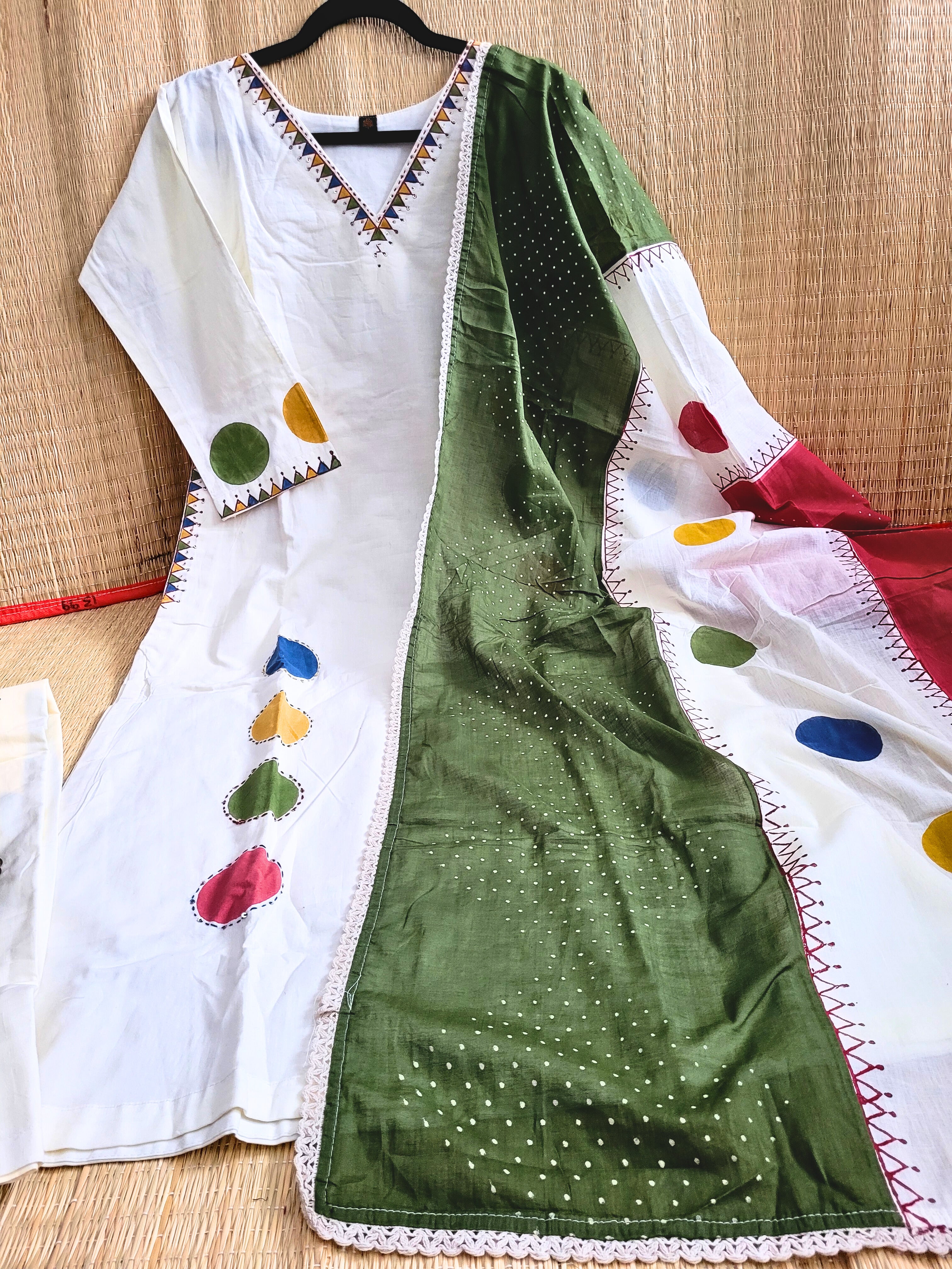 Khadi Cotton Block Printed Salwar With Katha Work