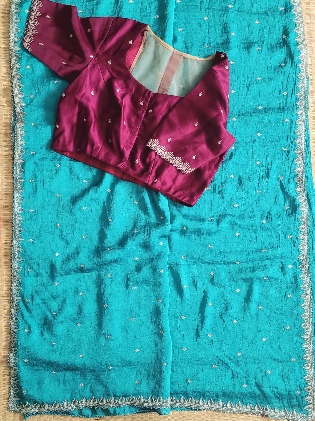 Butter Silk Embroidery Saree With Pre-Stitched Blouse