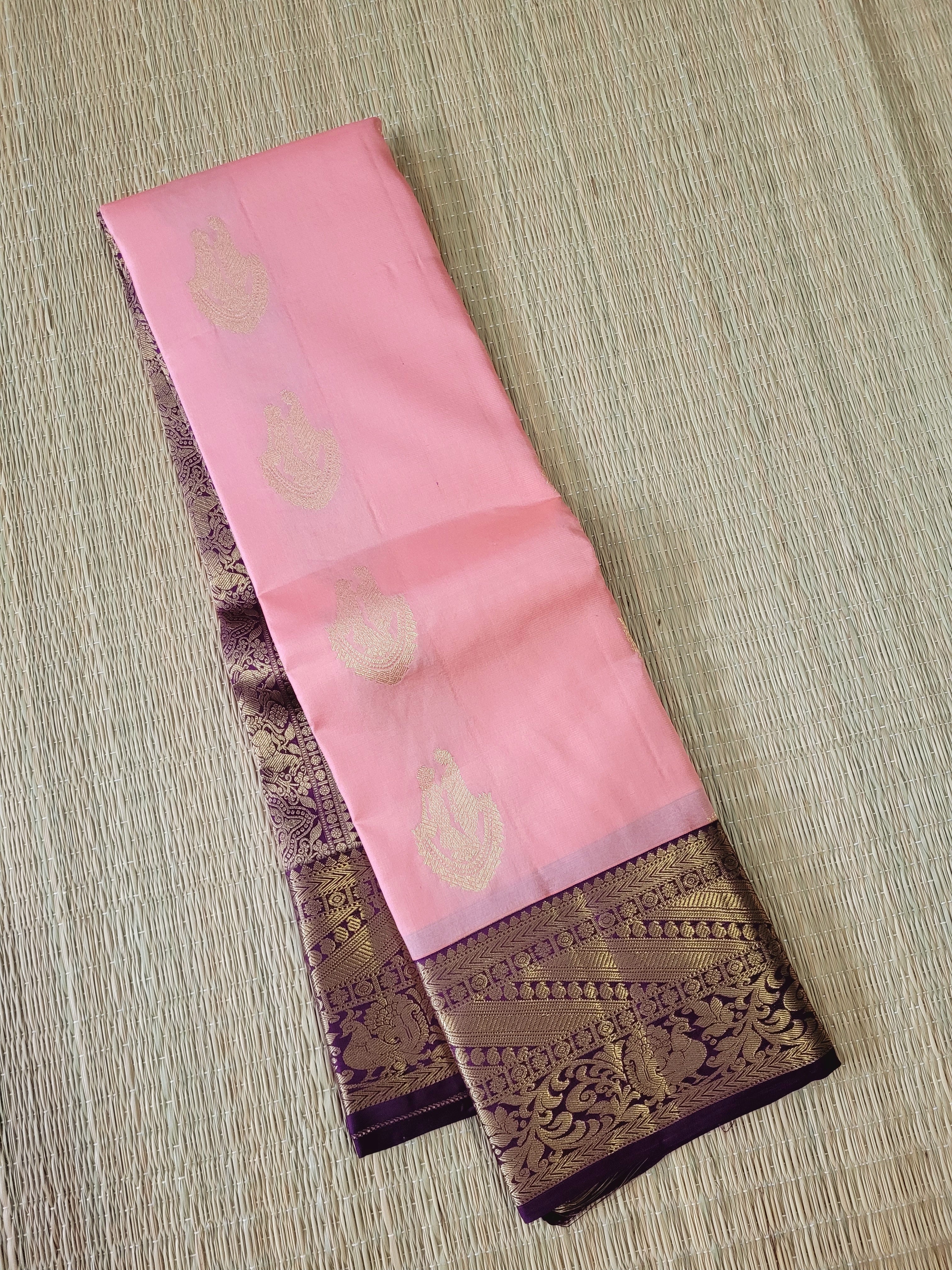Pastel Pink Korvai kanchipuram Handloom Silk Saree
