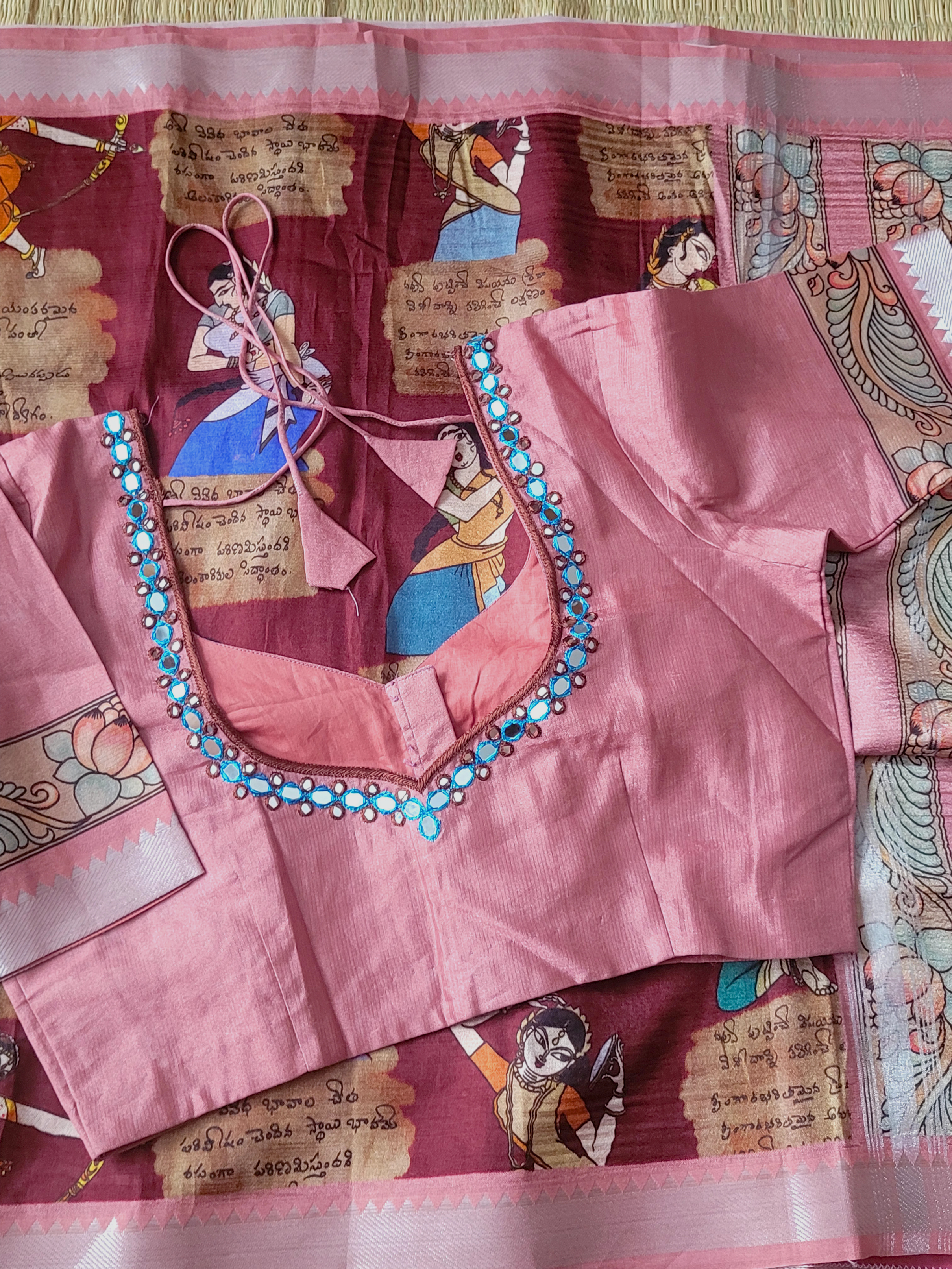 Mangalagiri Saree With Printed Blouse