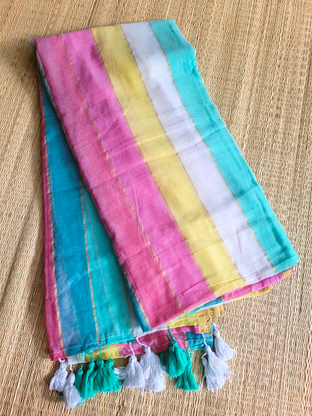 Multicolor Striped Mul Cotton Saree