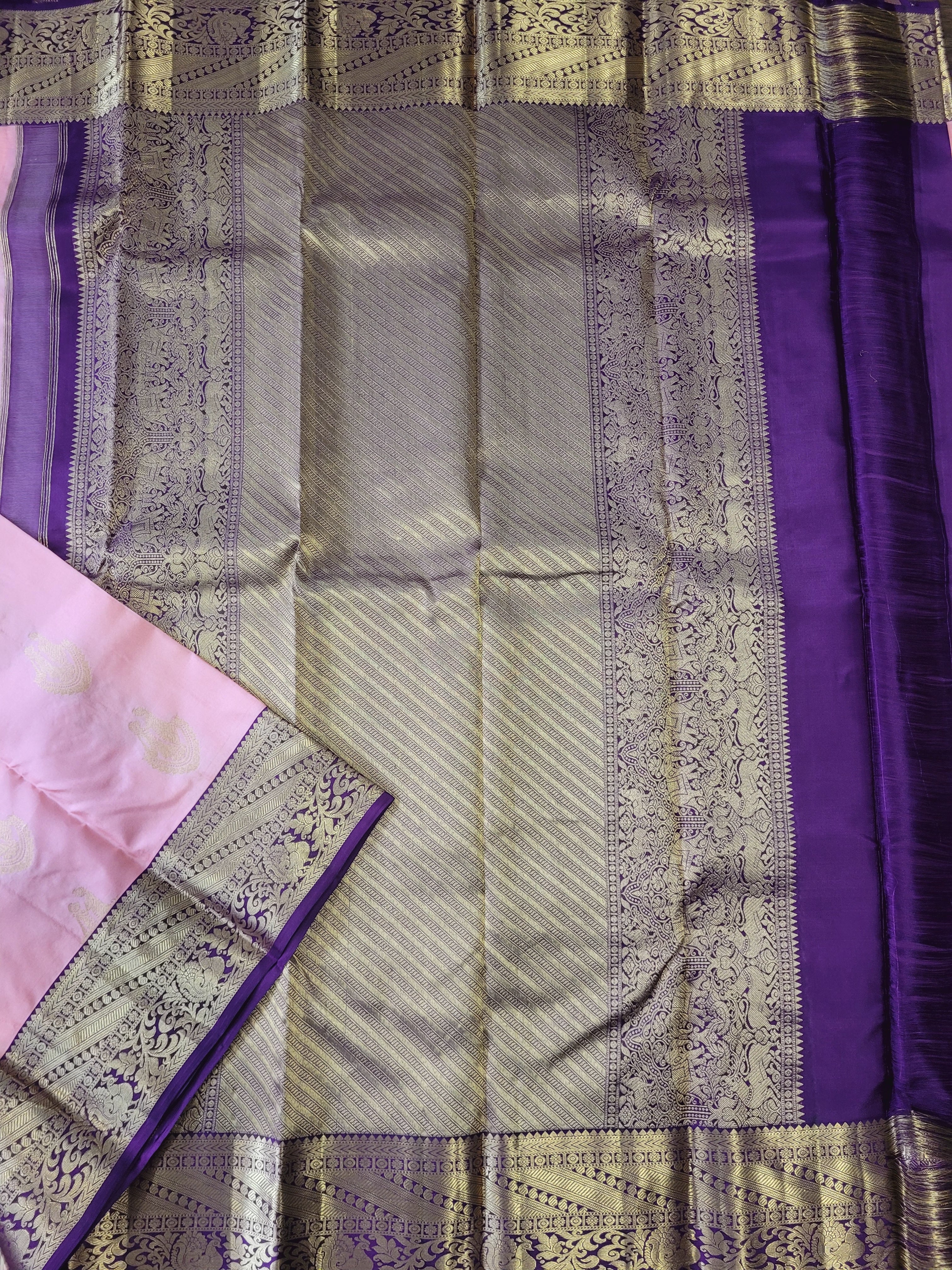 Pastel Pink Korvai kanchipuram Handloom Silk Saree