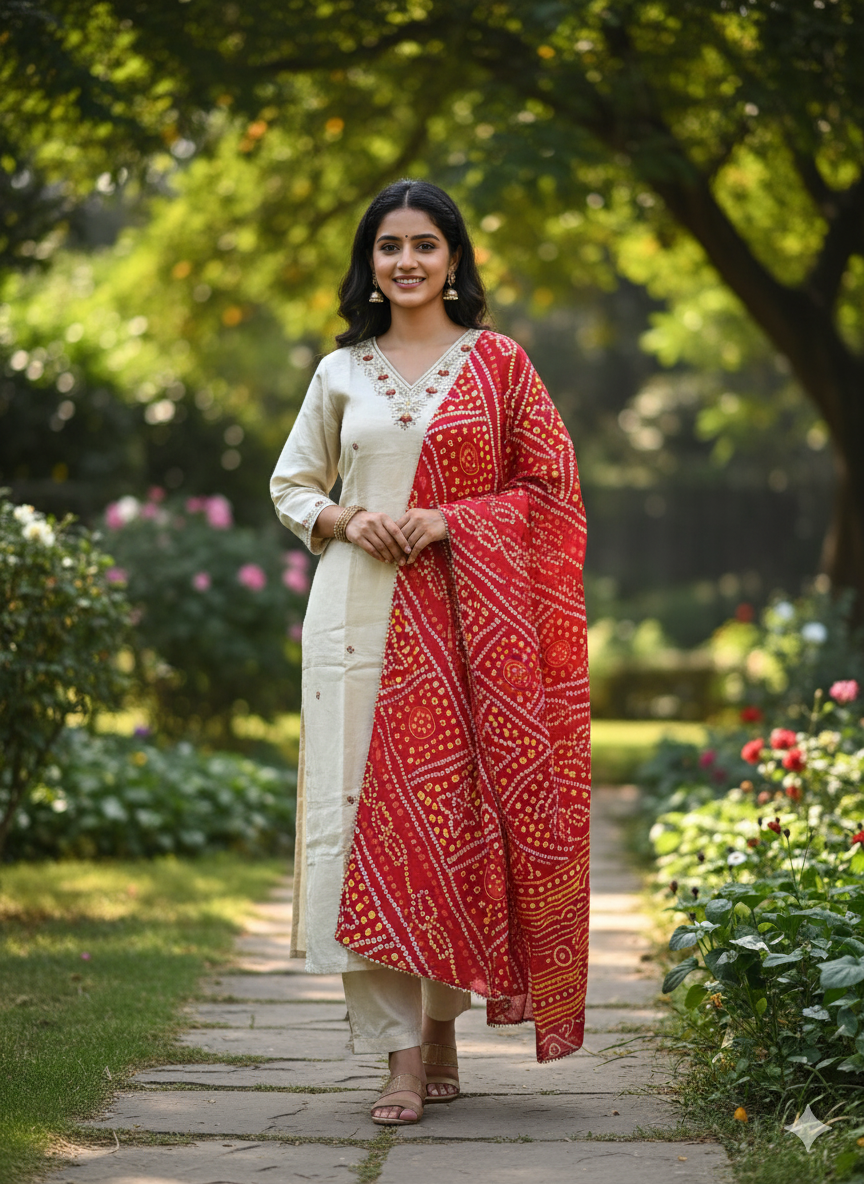 Pure Shimmer Tissue Salwar With Bandhani Dupatta