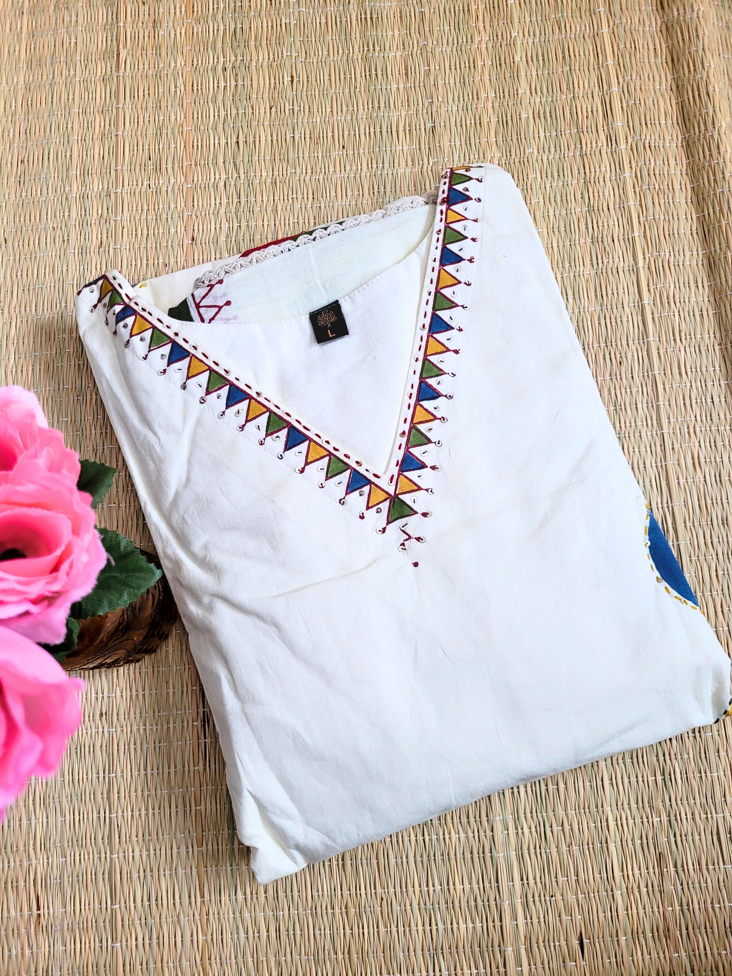 Khadi Cotton Block Printed Salwar With Katha Work