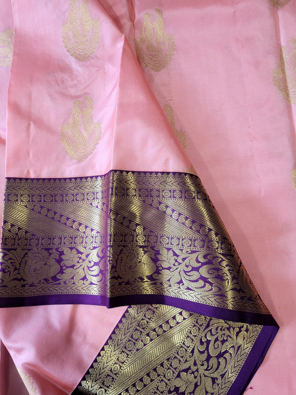 Pastel Pink Korvai kanchipuram Handloom Silk Saree