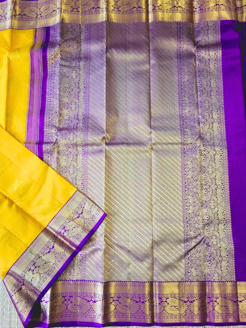 Yellow Korvai Kanchipuram Handloom Silk Saree