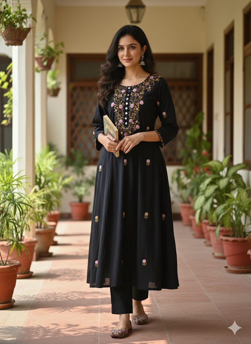 Hand Embroidered Lenin Kurti With Pant