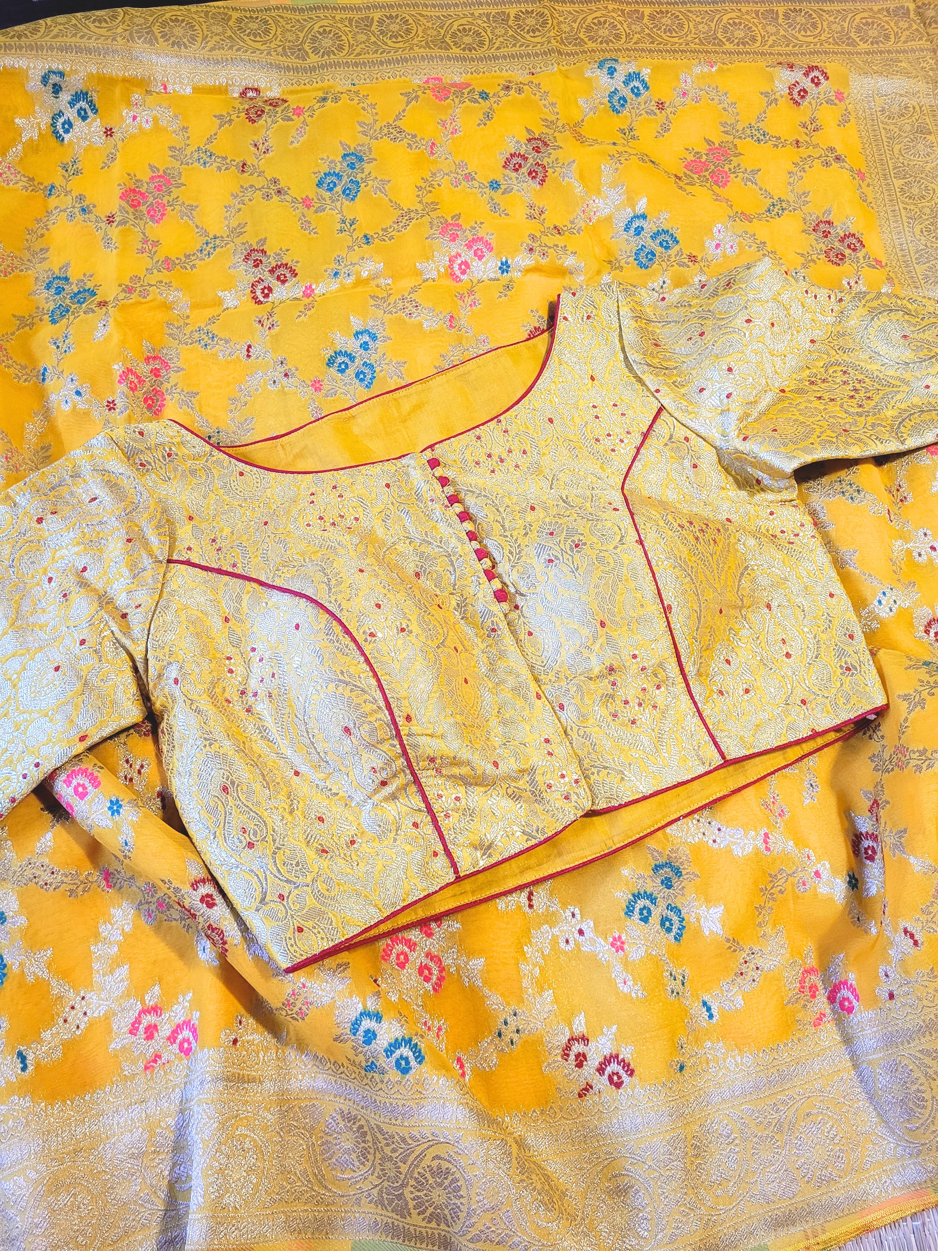 Pure Georgette Banaras Saree With Banaras Blouse