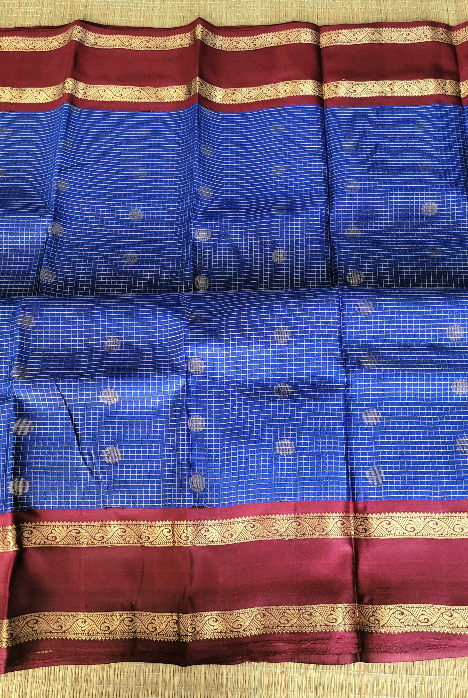 Royal Blue Kanchipuram Zari Checks Handloom Silk Saree