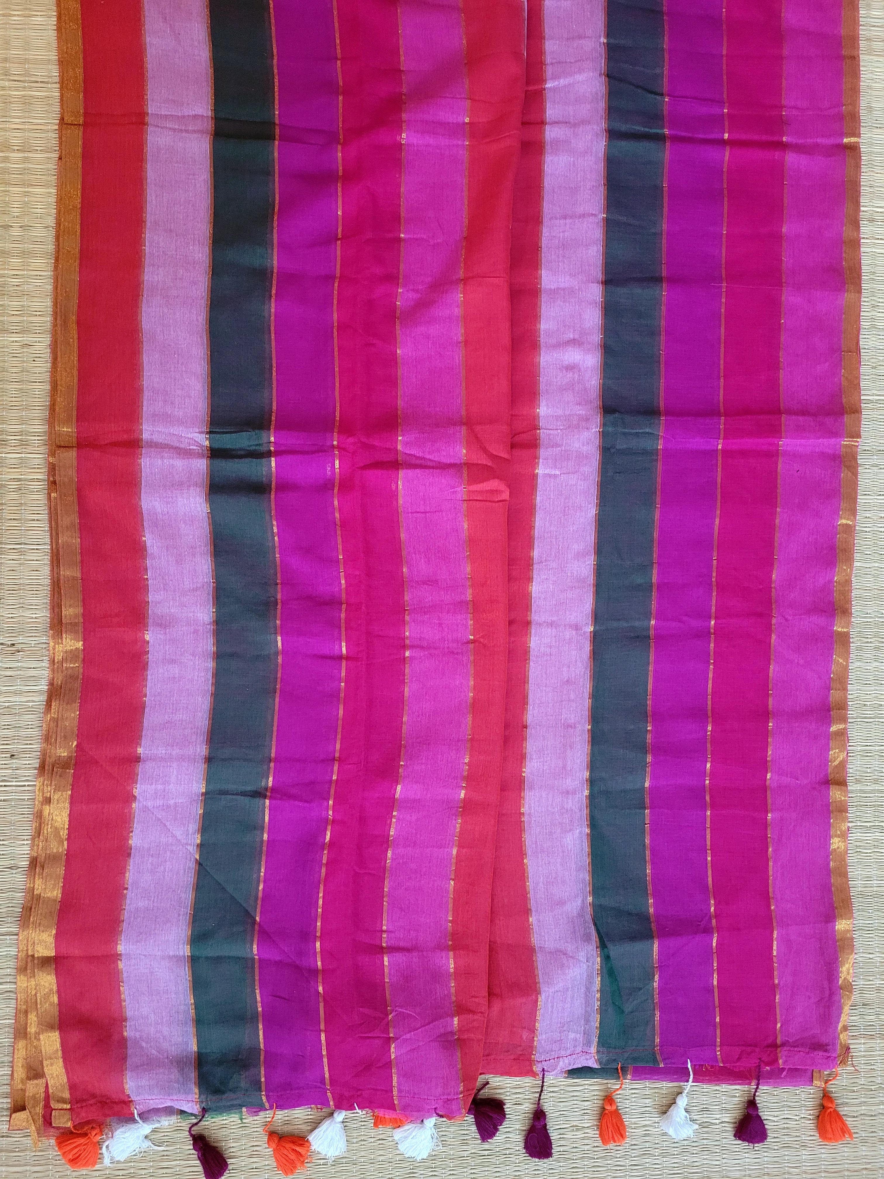 Stripped Mul Cotton Saree