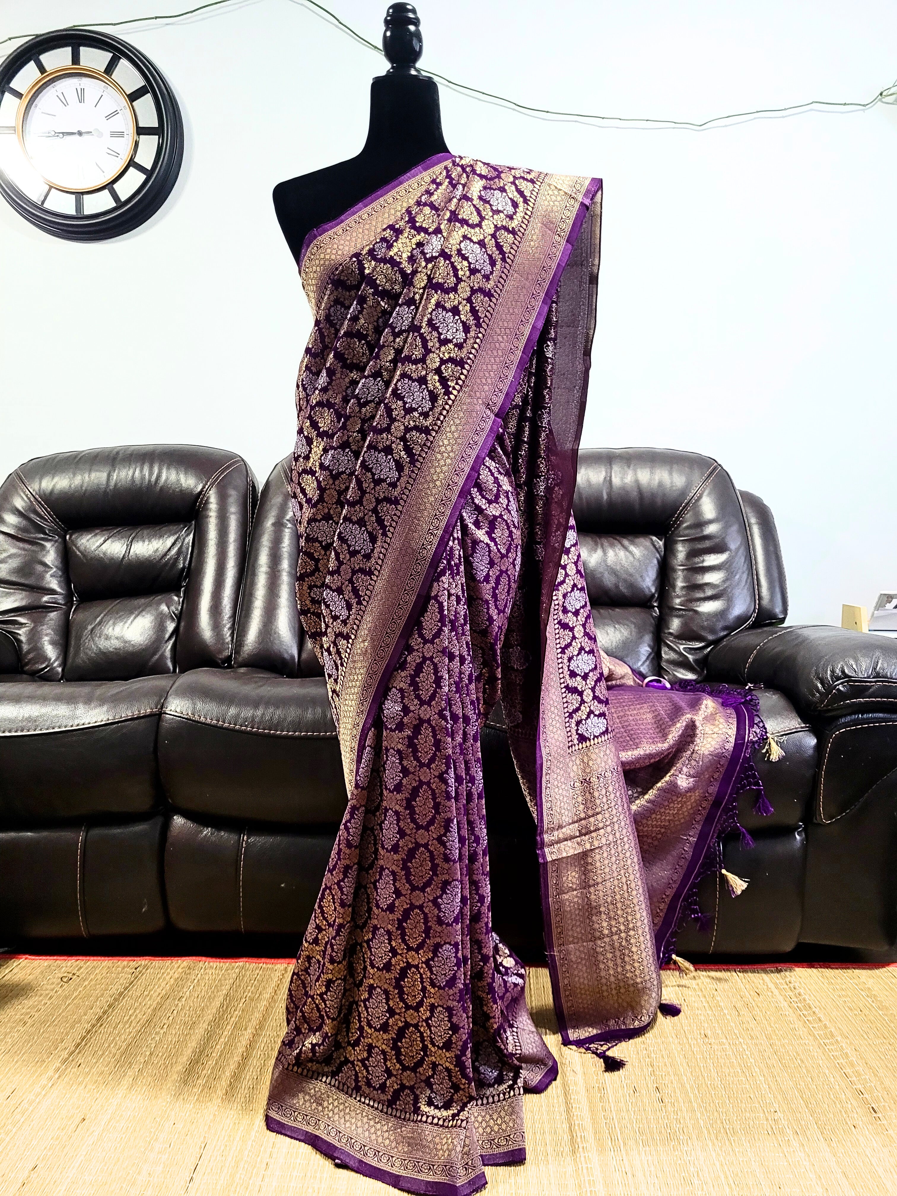 Premium Khadi Banaras Georgette Saree