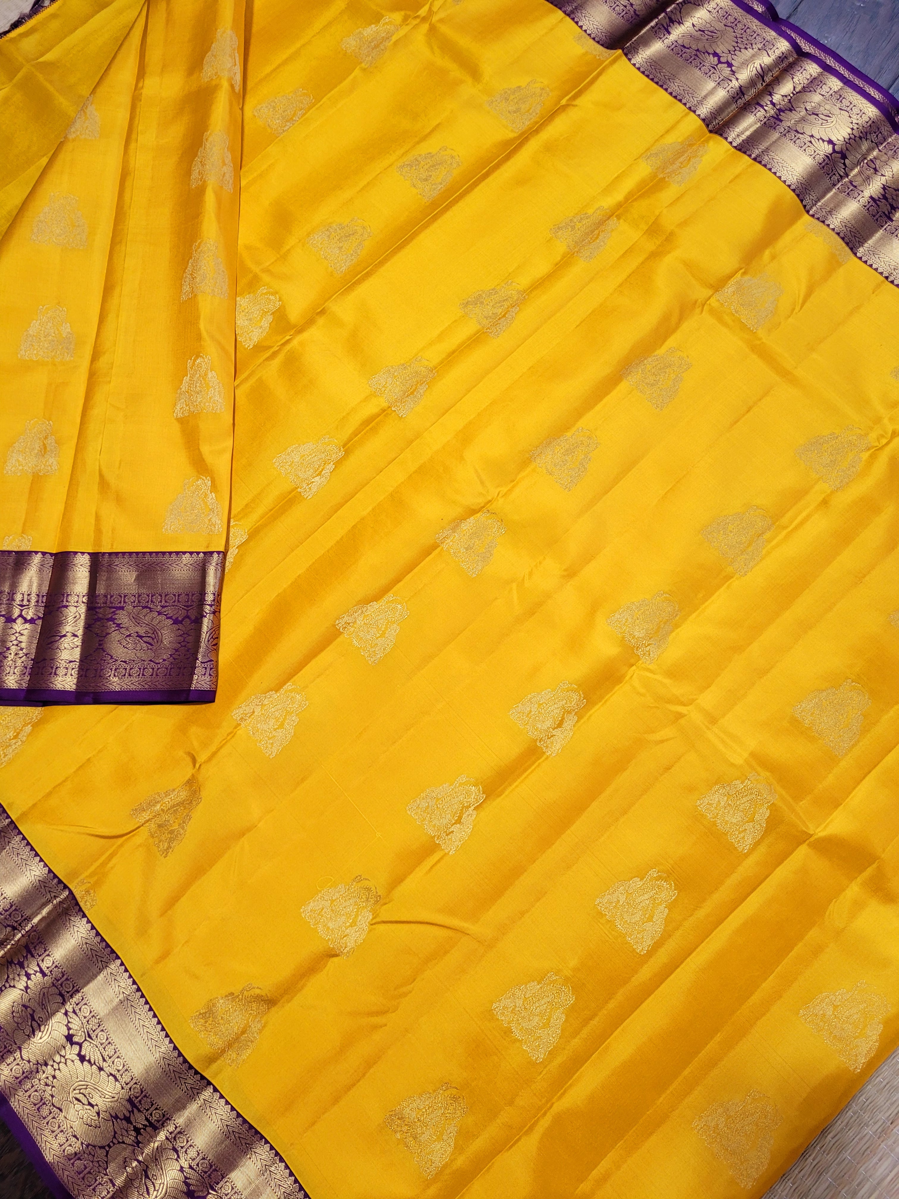Yellow Korvai Kanchipuram Handloom Silk Saree