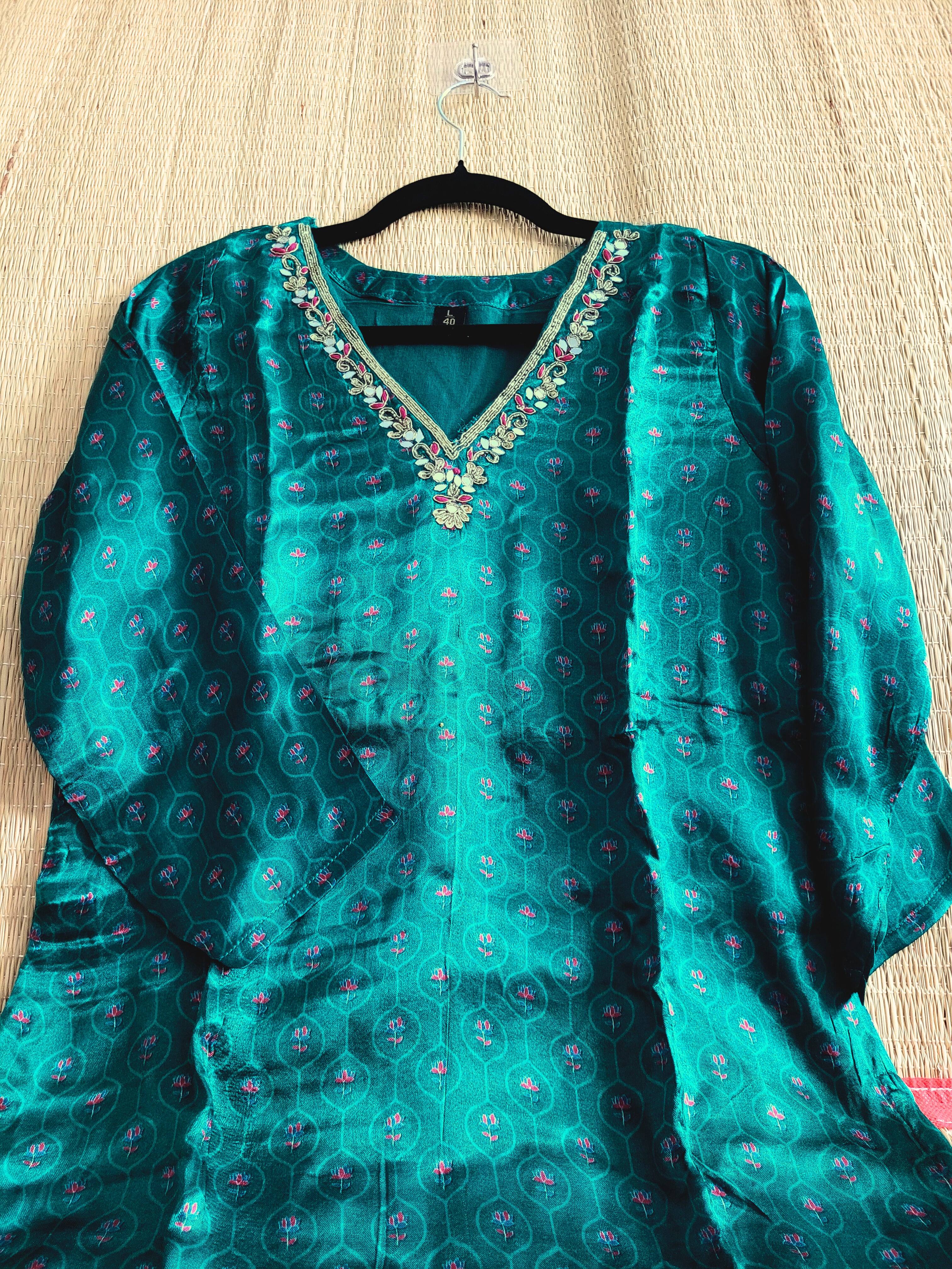 Ajrakh Printed Gaji Silk Kurti With Pant