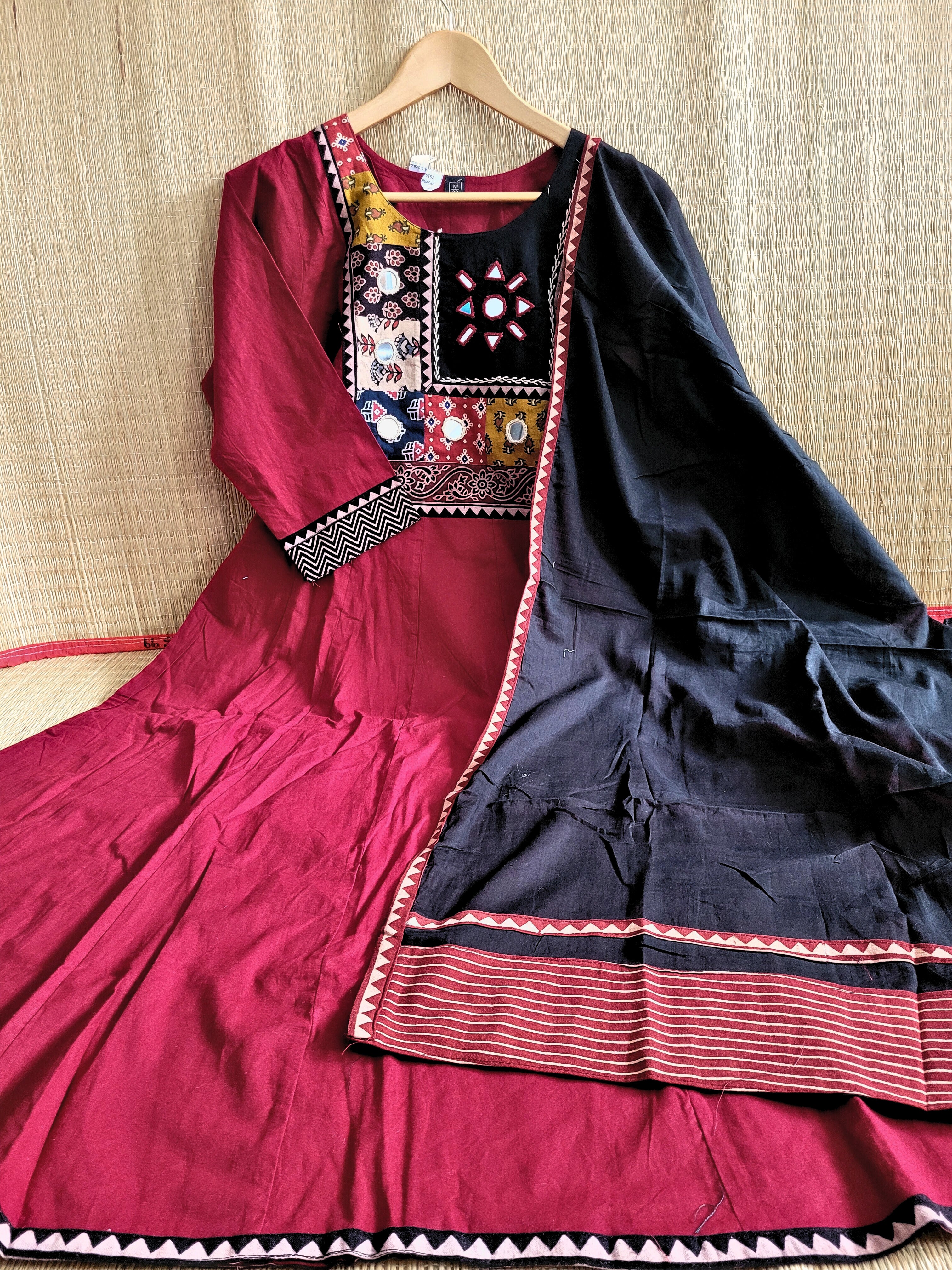 Cotton Anarkali Suit With Ajrakh Prints