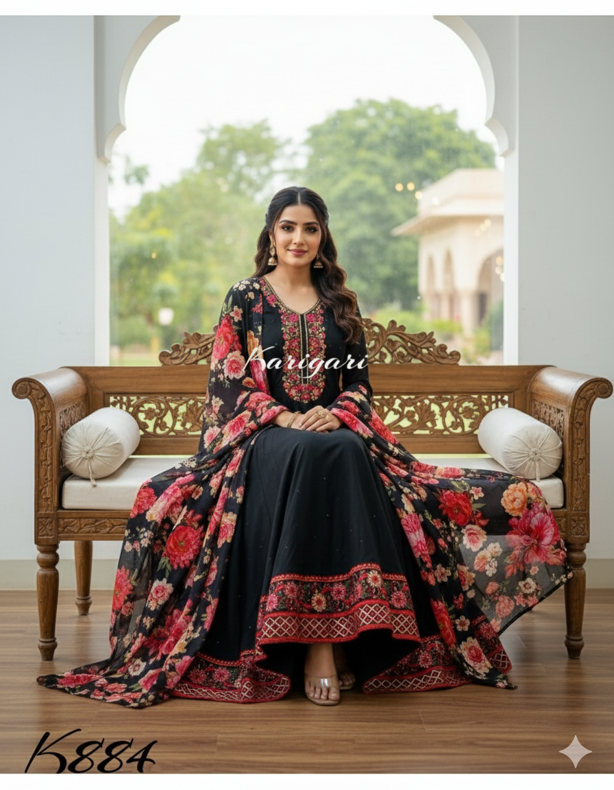 Pure Chanderi Heavy Gown With Dupatta