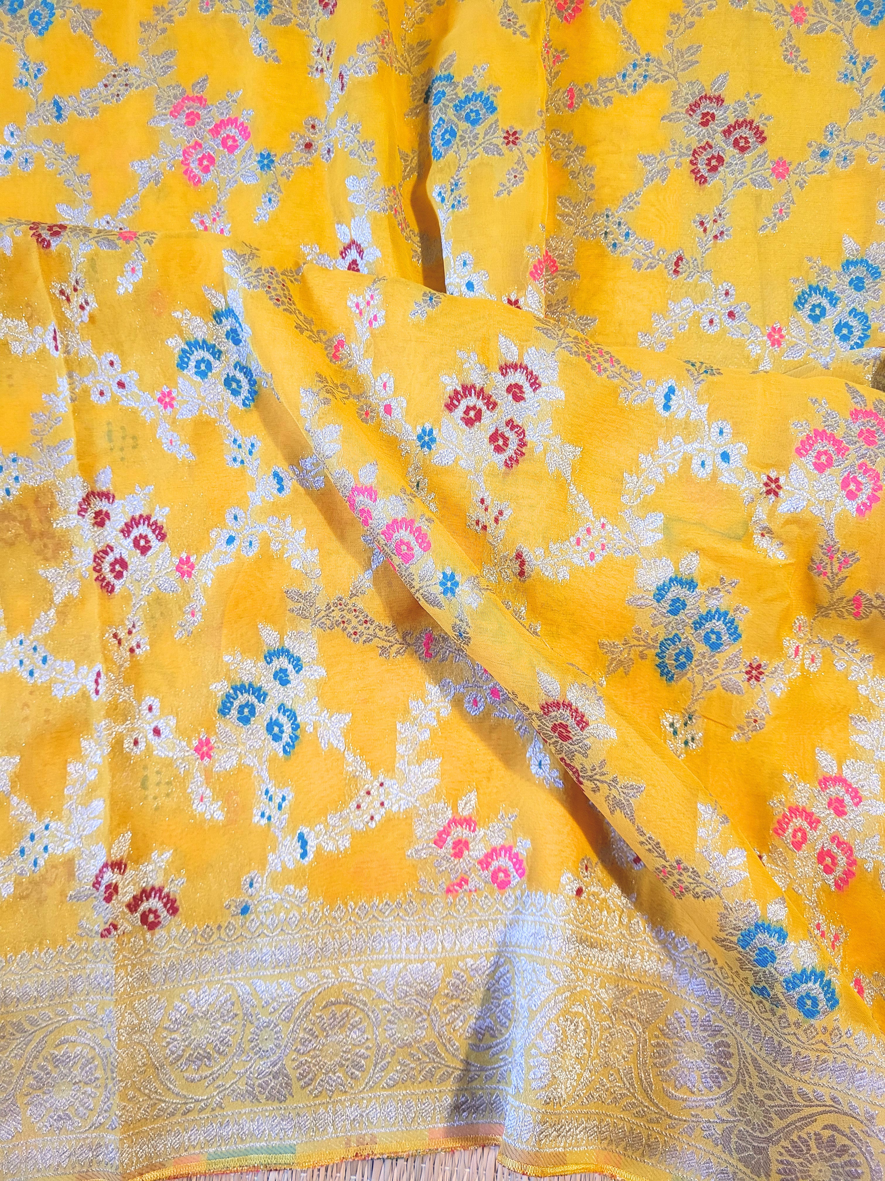 Pure Georgette Banaras Saree With Banaras Blouse