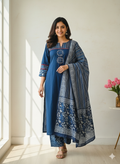 Cotton Anarkali Suit With Ajrakh Prints