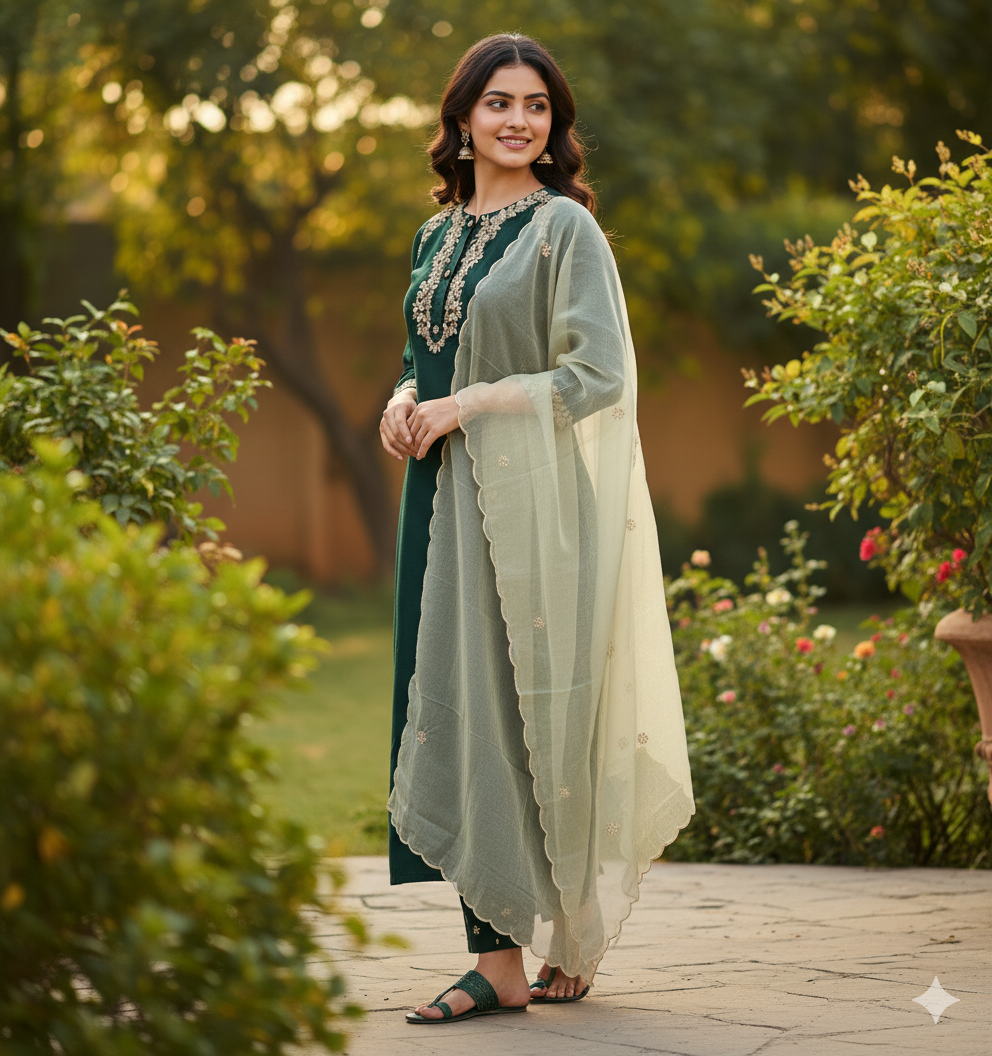 Salwar Suit With Organza Dupatta
