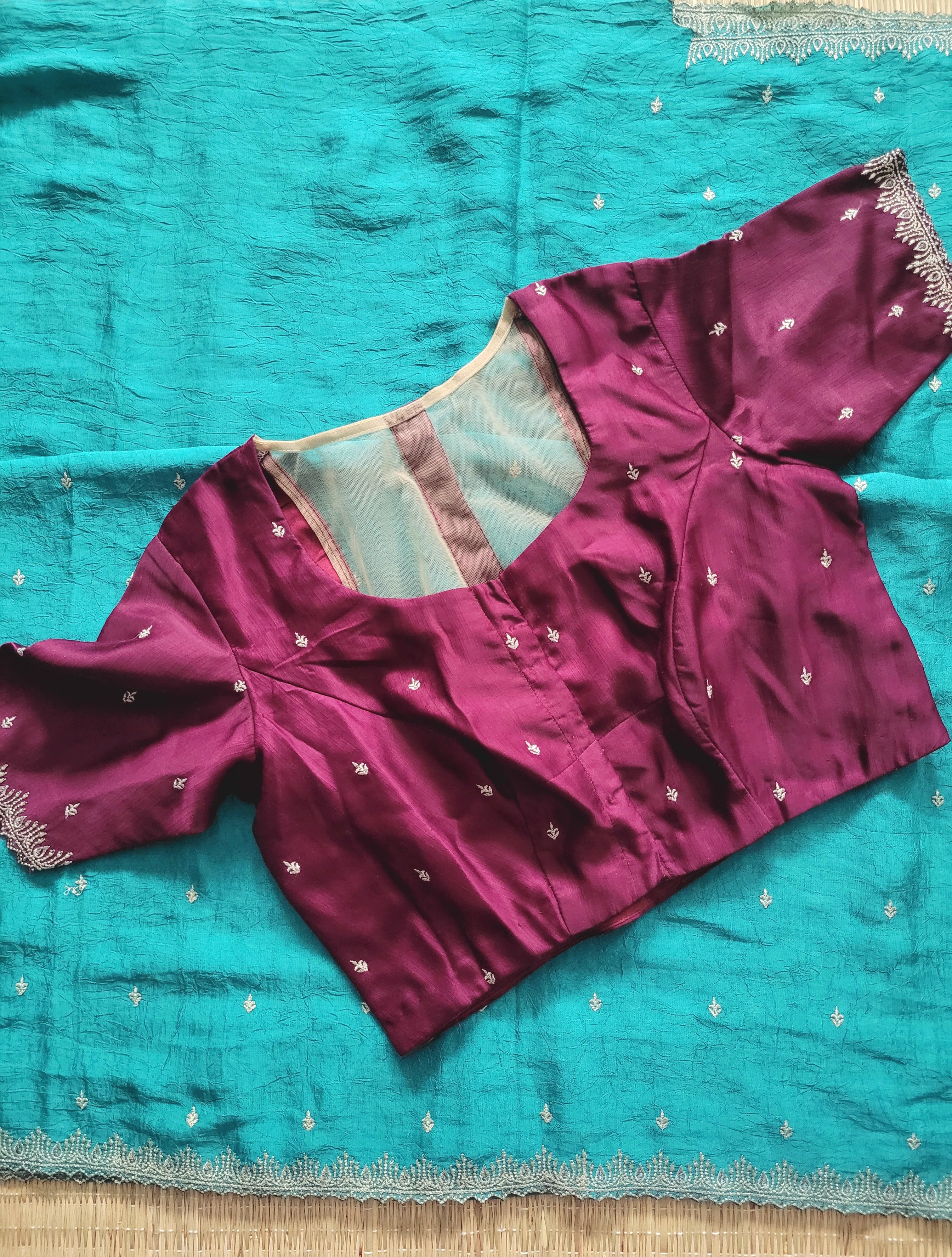 Butter Silk Embroidery Saree With Pre-Stitched Blouse