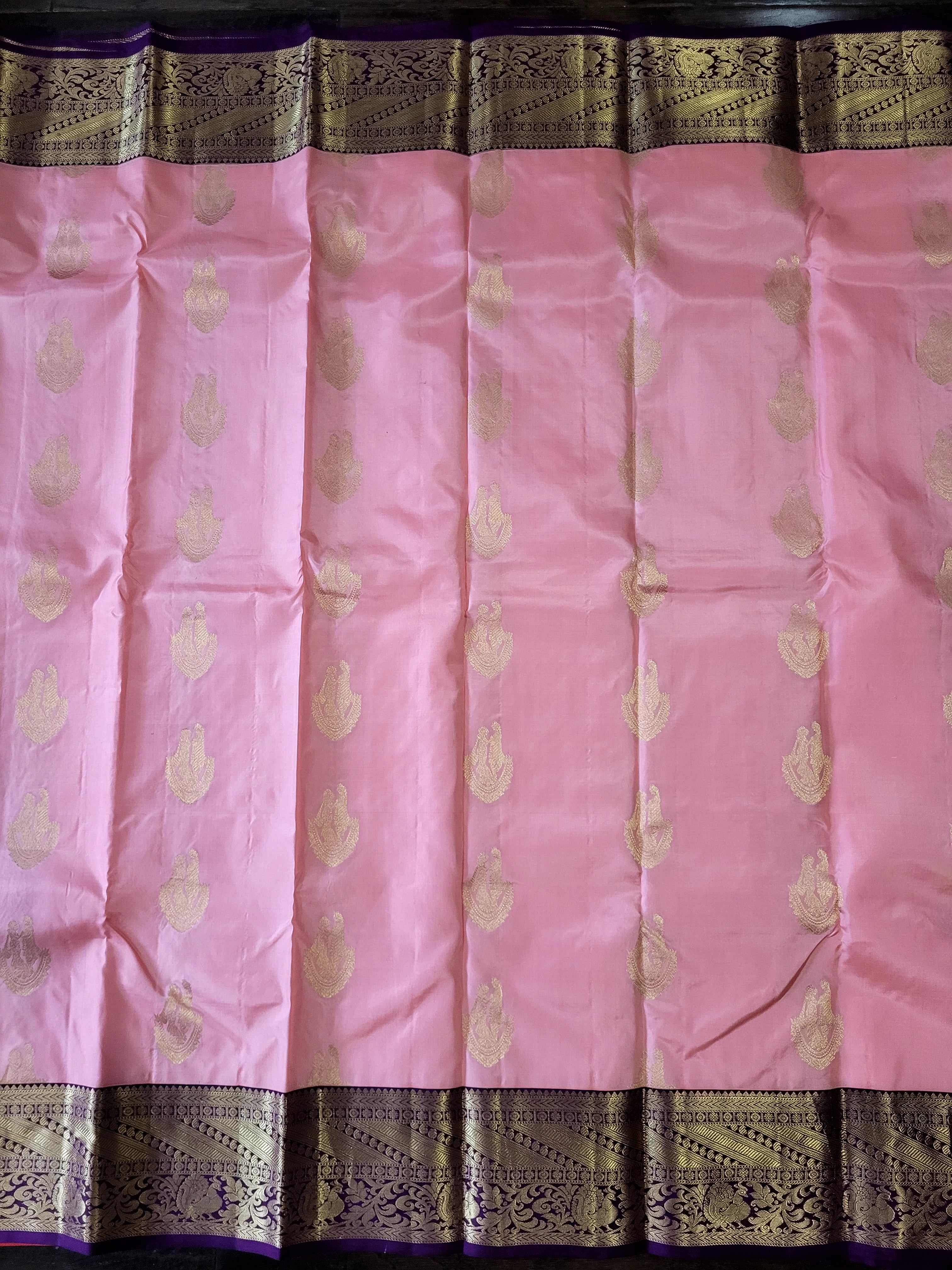 Pastel Pink Korvai kanchipuram Handloom Silk Saree