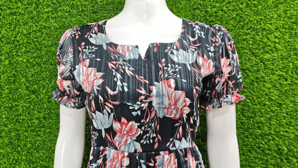 Black Printed Chiffon Gown