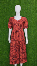 Brick Red Printed Handloom Cotton Gown
