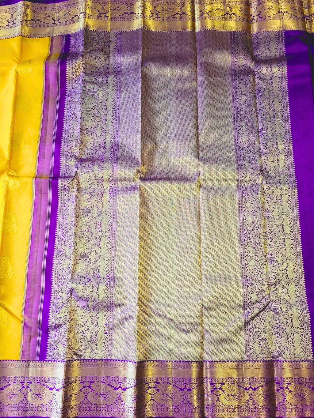 Yellow Korvai Kanchipuram Handloom Silk Saree