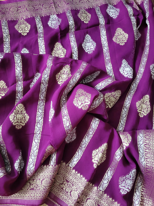 Banarasi Georgette Saree With Pure Raw Silk Zardosi Blouse