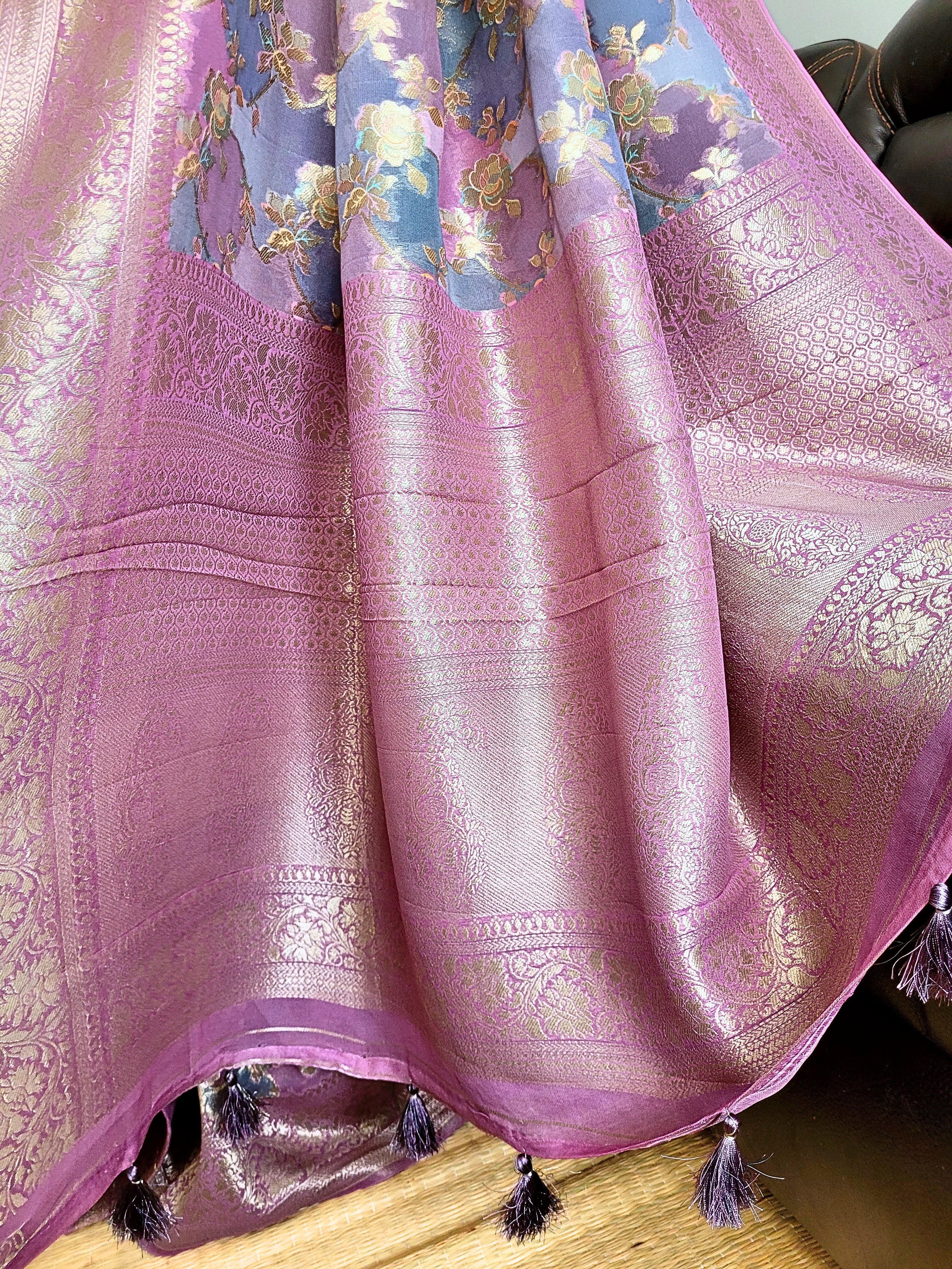 Pure Khadi Georgette Rangkat Saree