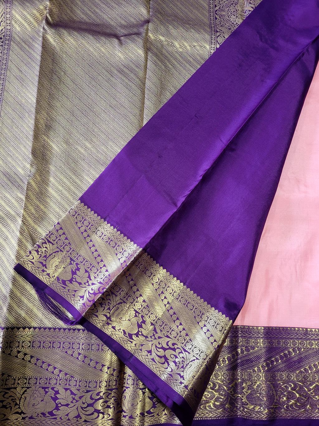 Pastel Pink Korvai kanchipuram Handloom Silk Saree