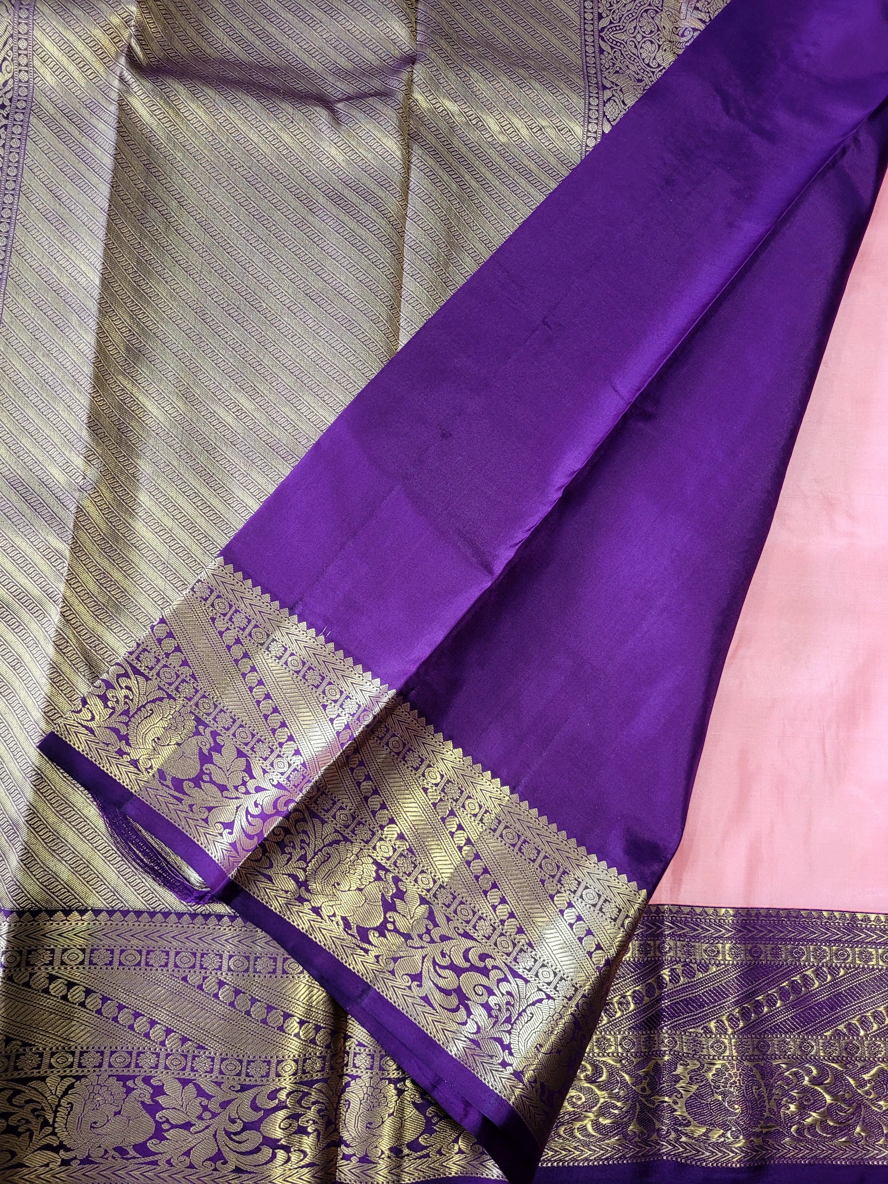 Pastel Pink Korvai kanchipuram Handloom Silk Saree