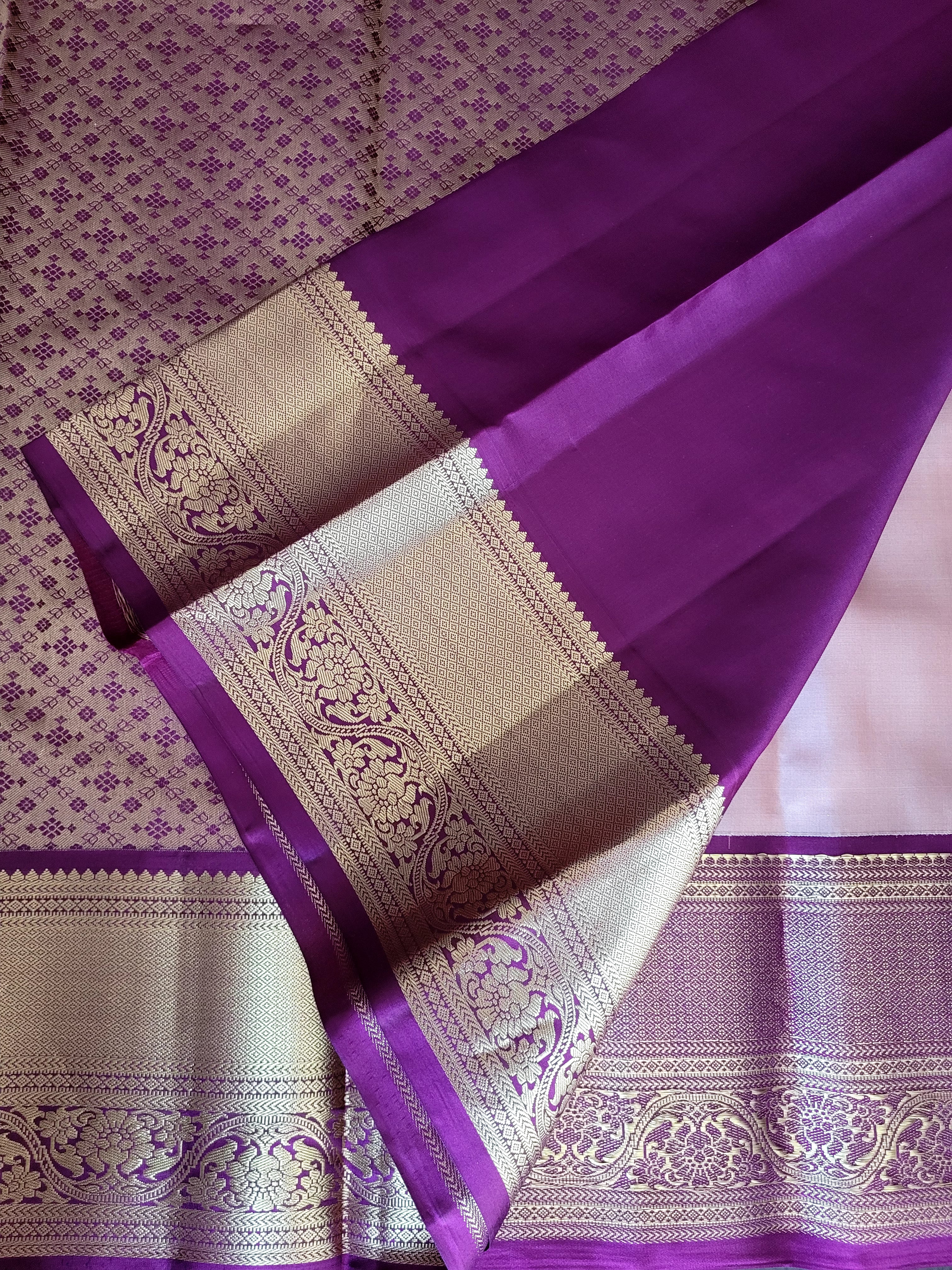 Rose gold Korvai Kanchipuram Handloom Silk Saree