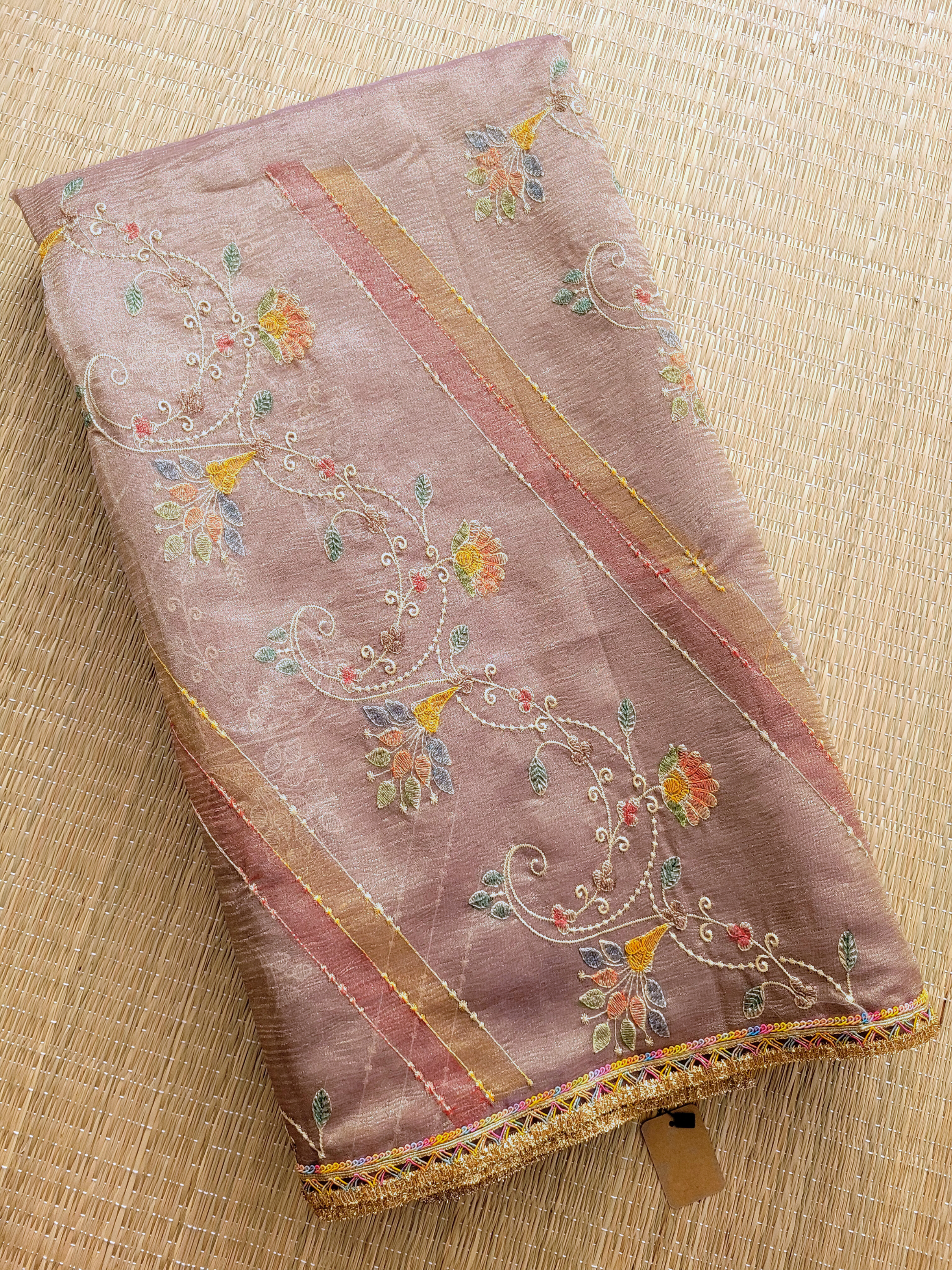 Crushed Tissue Saree With Embroidery