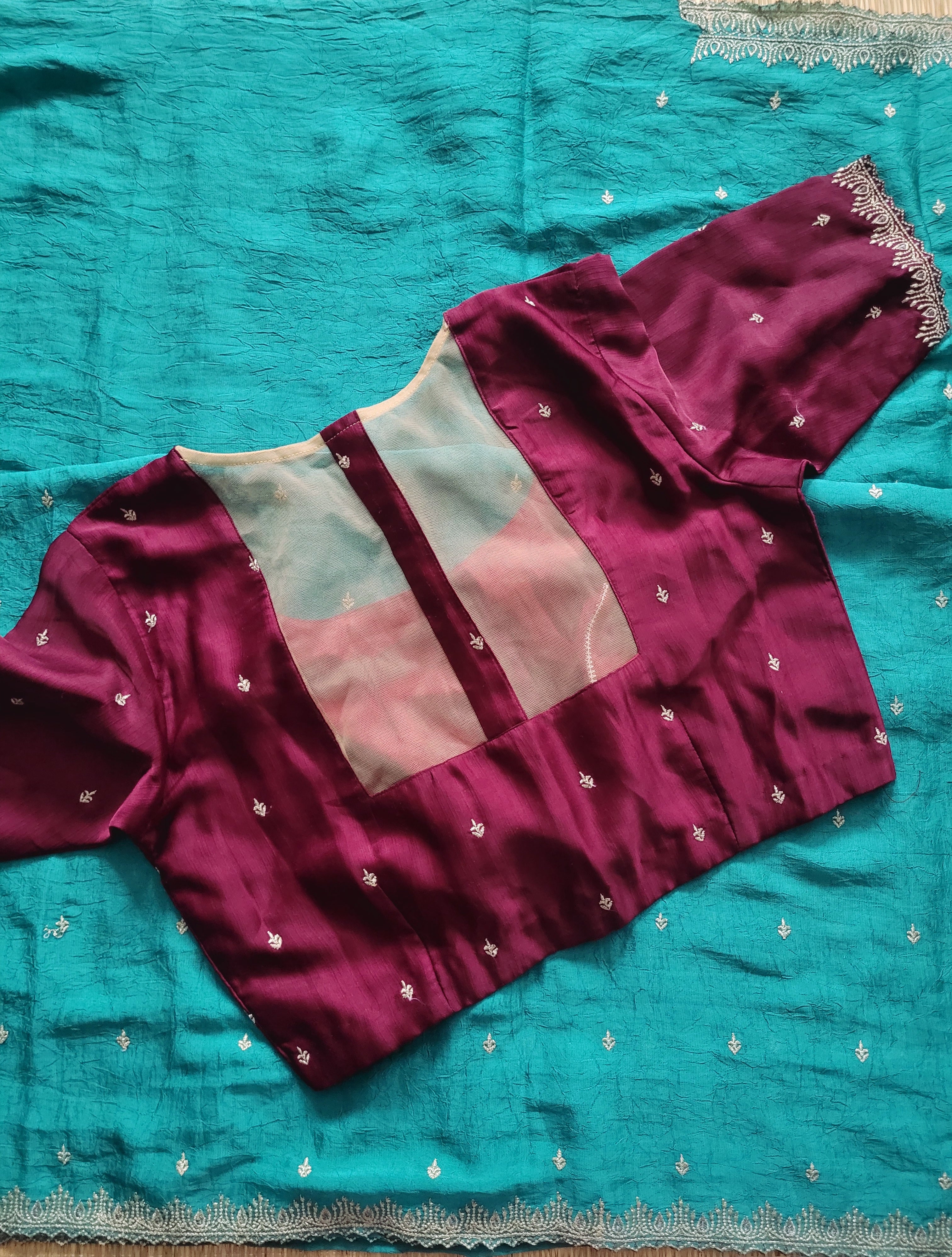 Butter Silk Embroidery Saree With Pre-Stitched Blouse