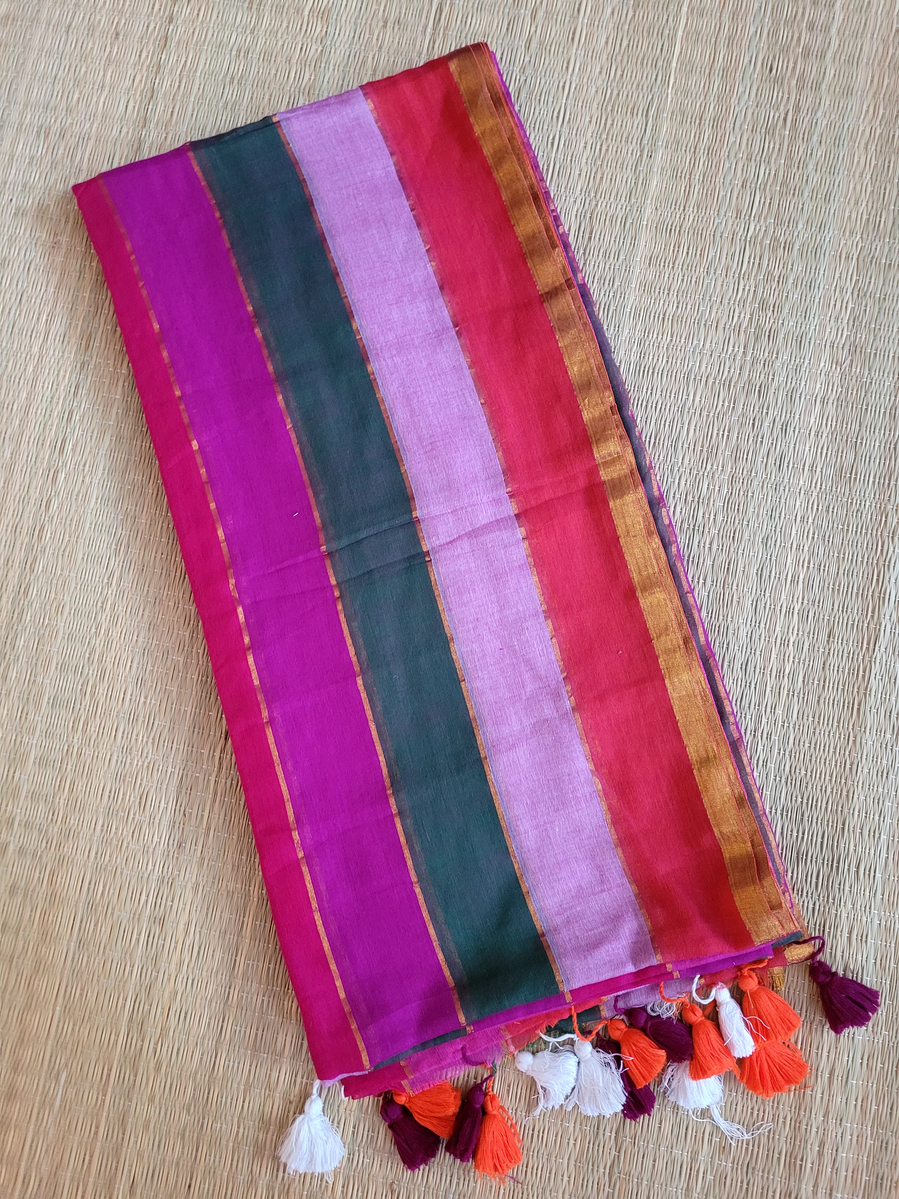 Stripped Mul Cotton Saree