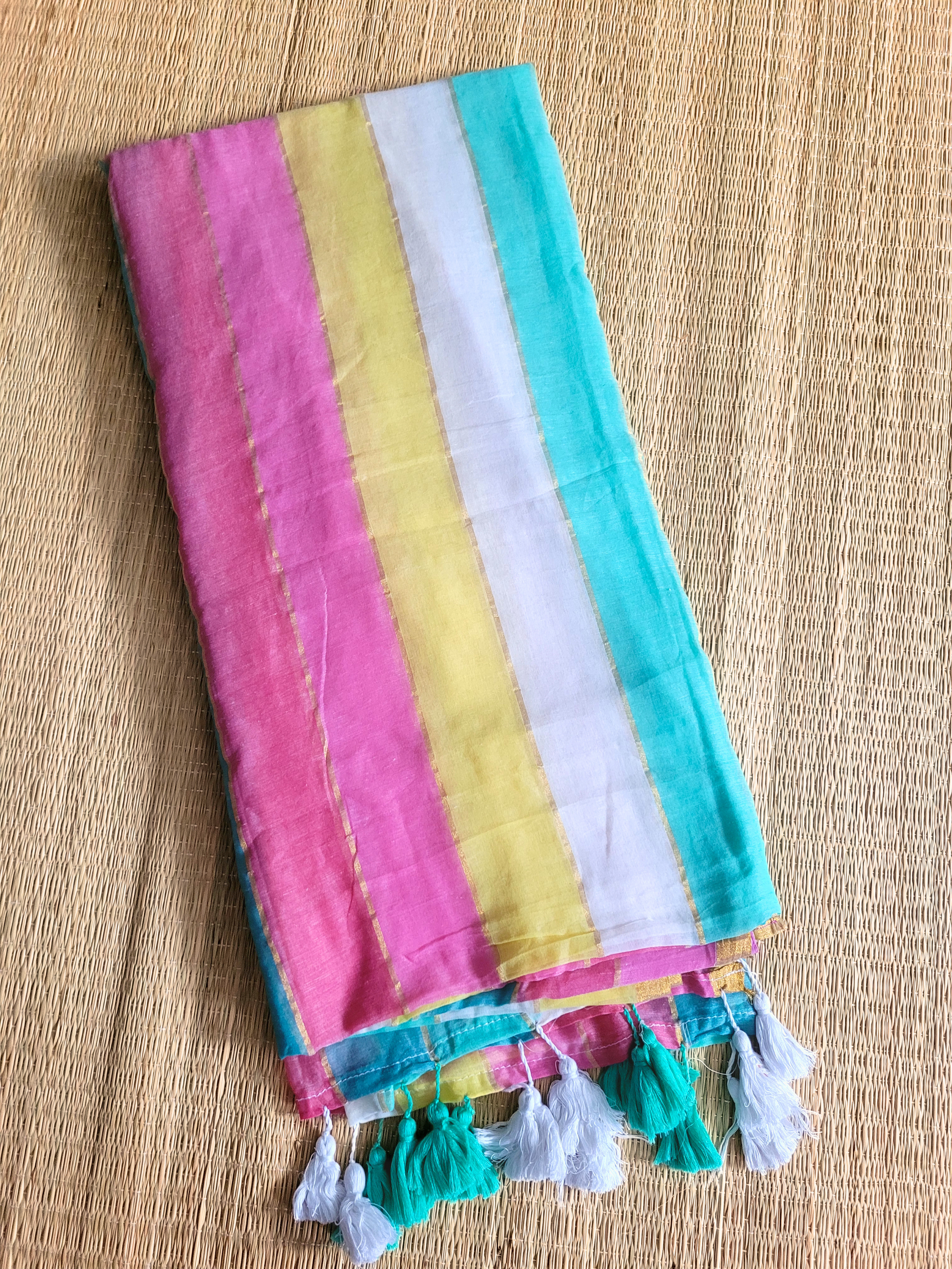 Multicolor Striped Mul Cotton Saree