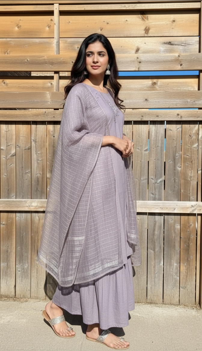 Muslin Sharara Salwar Organza Dupatta