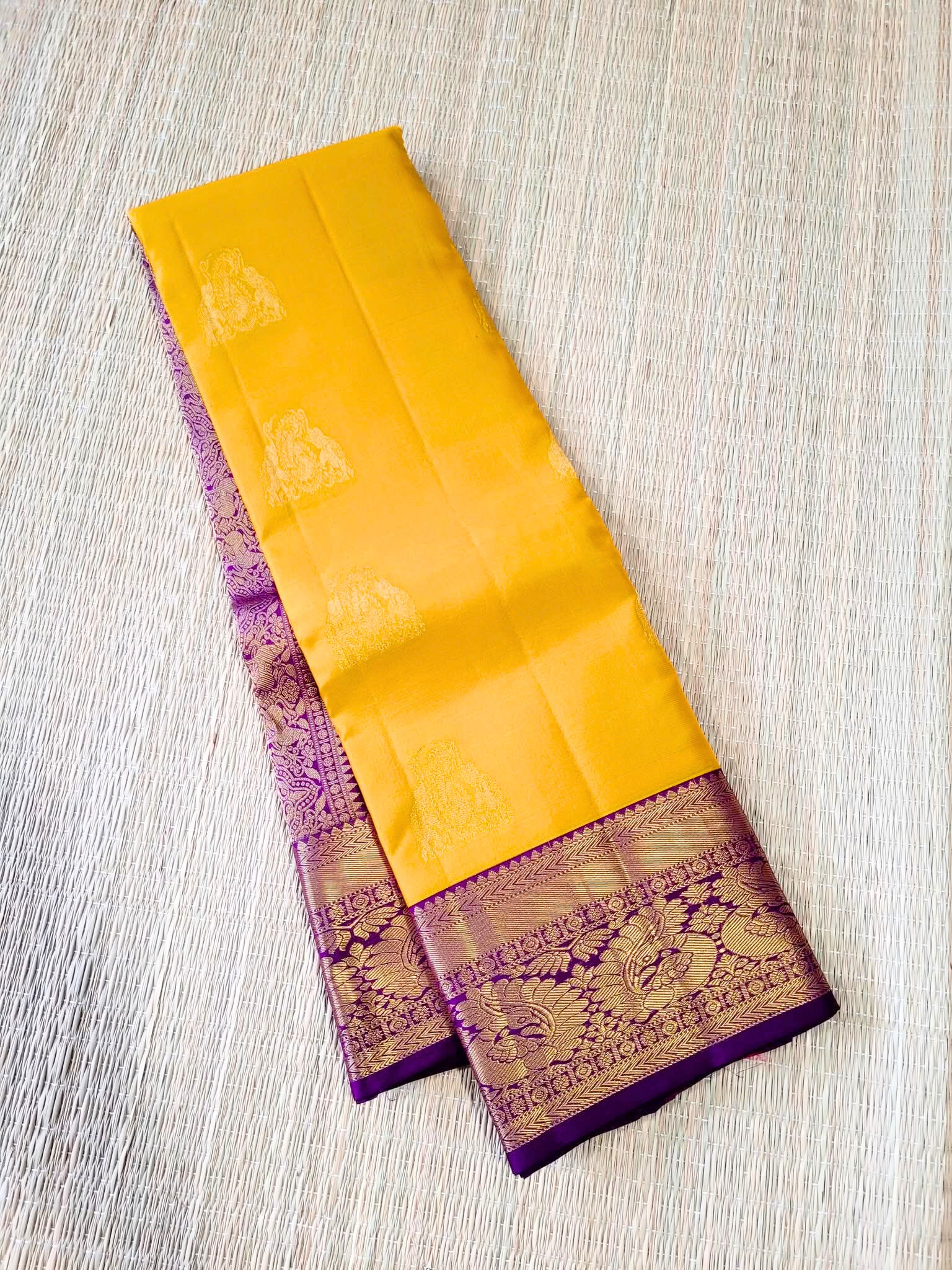 Yellow Korvai Kanchipuram Handloom Silk Saree