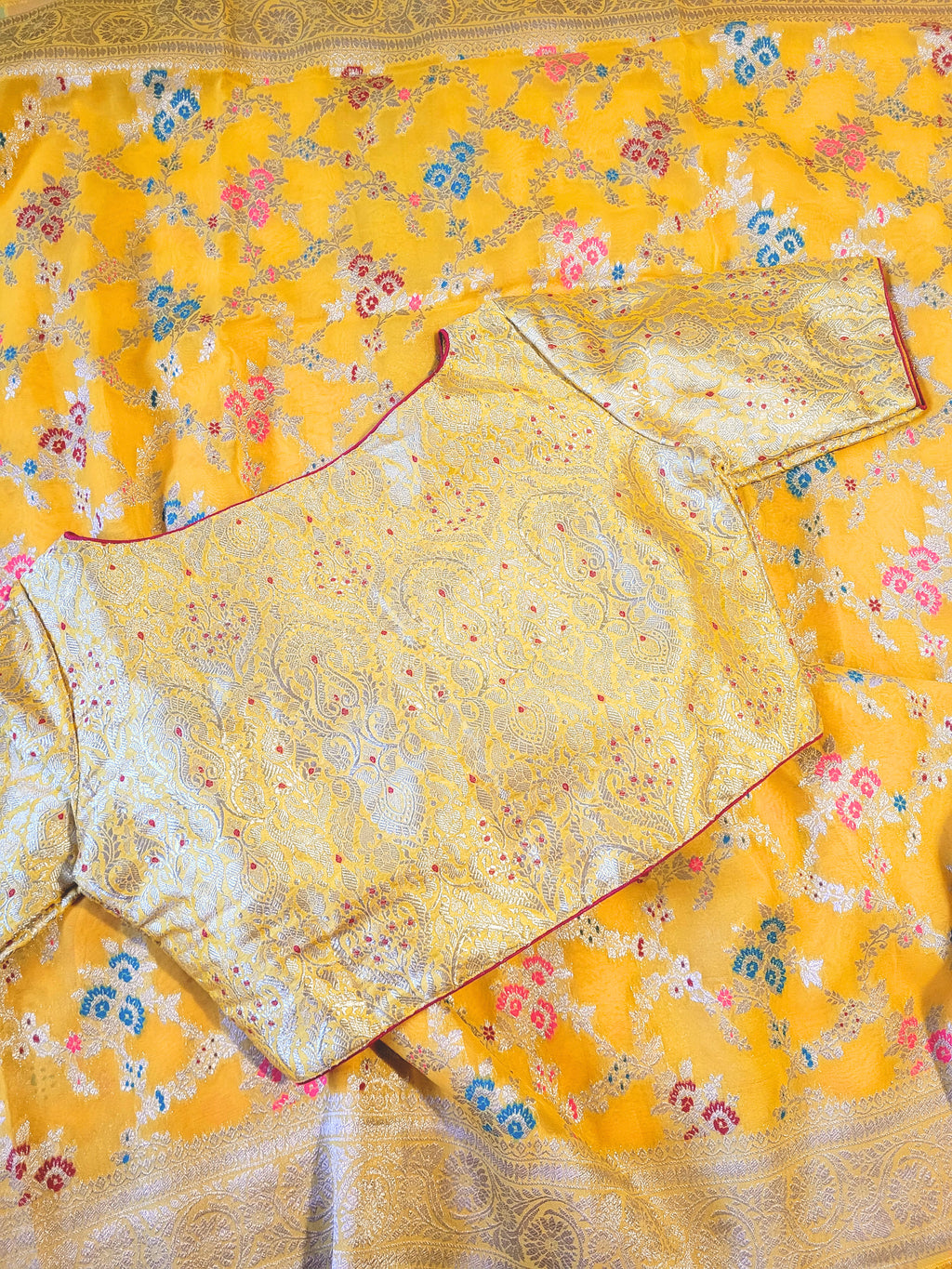 Pure Georgette Banaras Saree With Banaras Blouse
