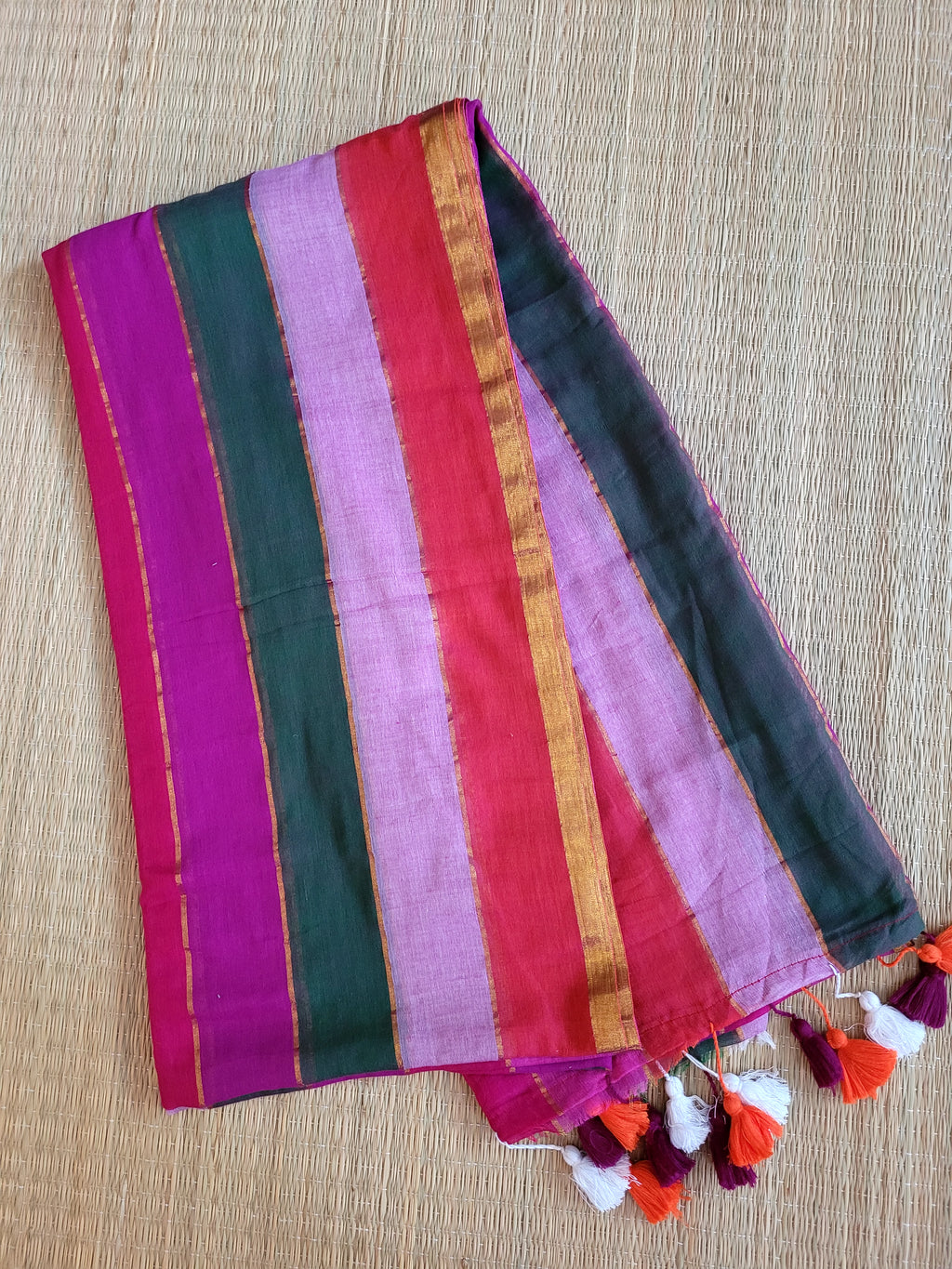 Stripped Mul Cotton Saree