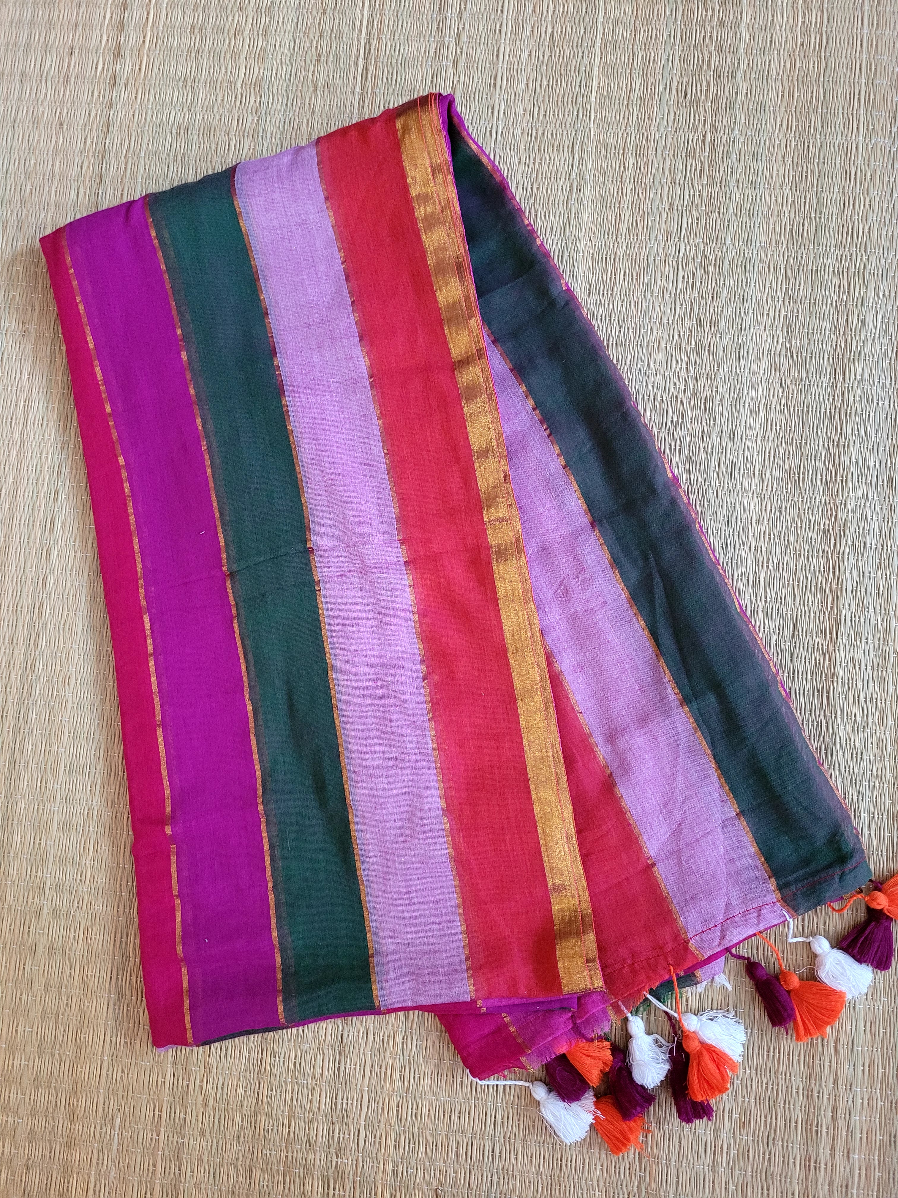 Stripped Mul Cotton Saree