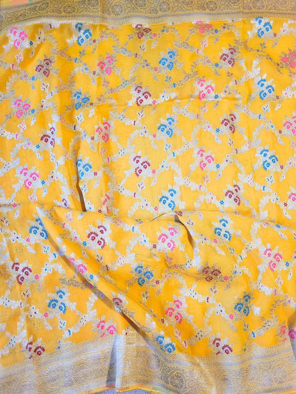 Pure Georgette Banaras Saree With Banaras Blouse
