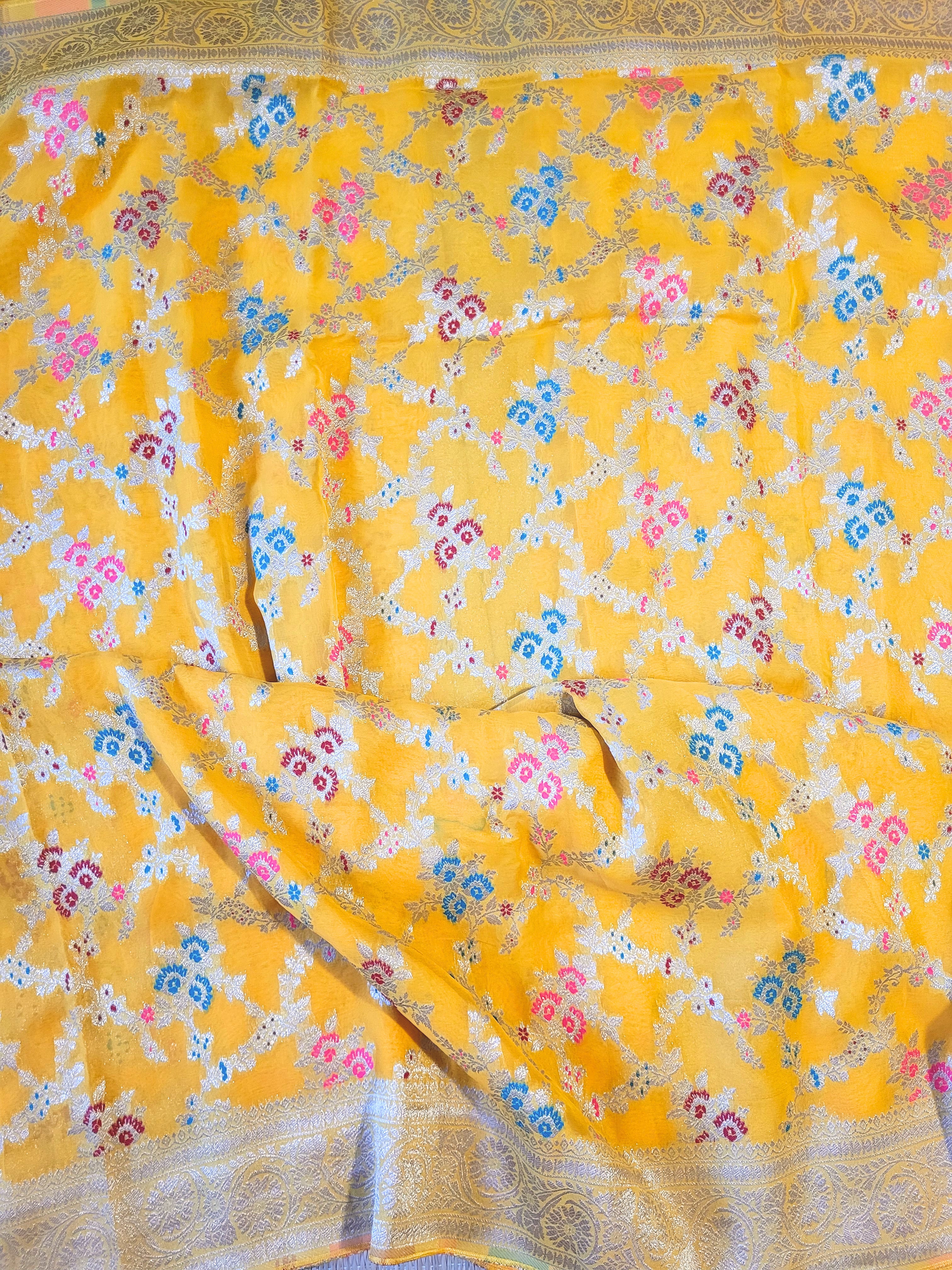 Pure Georgette Banaras Saree With Banaras Blouse