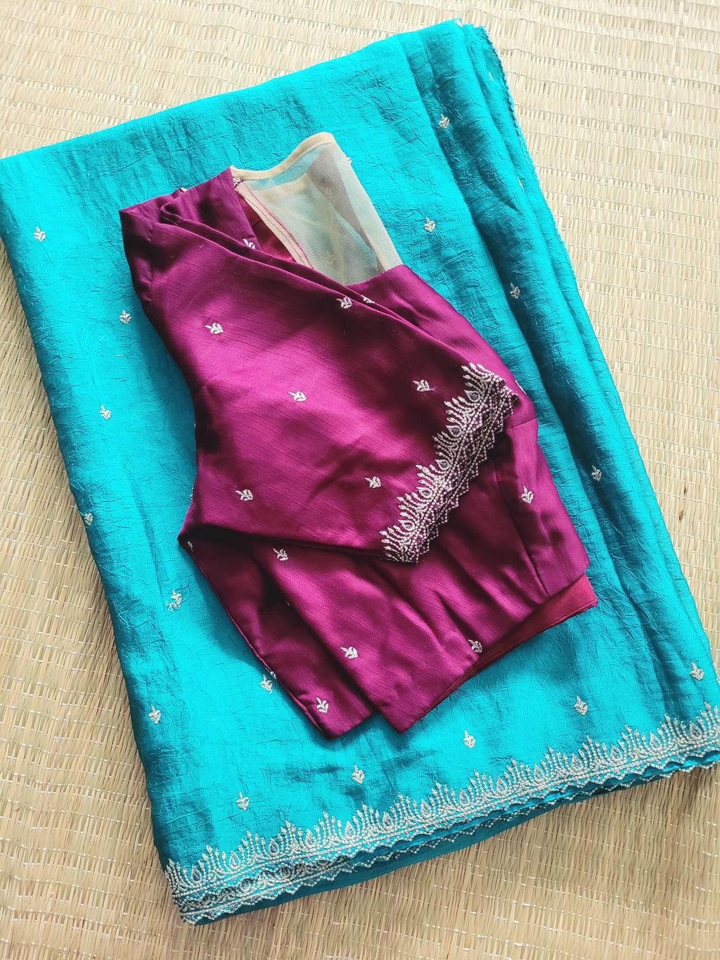 Butter Silk Embroidery Saree With Pre-Stitched Blouse